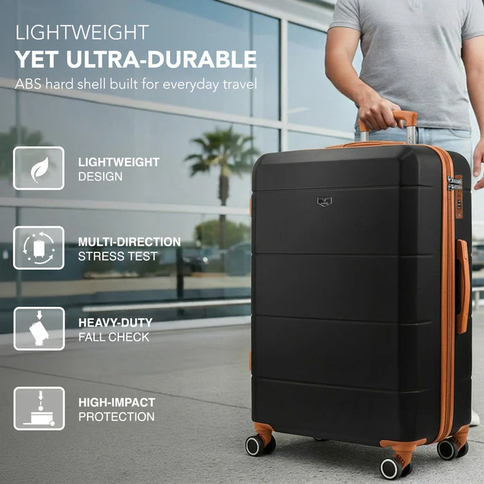 LUGG Jetset 28 Inch Large Suitcase – Lightweight Hard Shell Luggage with TSA Lock – Water-Resistant ABS Spinner Suitcase – 4 Wheels – (75x49x29cm) - Black & Brown - Image 3