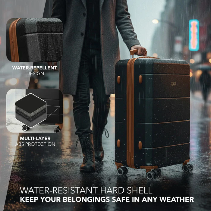 LUGG Jetset 28 Inch Large Suitcase – Lightweight Hard Shell Luggage with TSA Lock – Water-Resistant ABS Spinner Suitcase – 4 Wheels – (75x49x29cm) - Black & Brown - Image 4