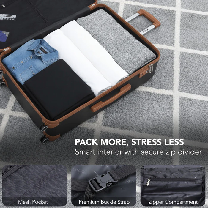 LUGG Jetset 28 Inch Large Suitcase – Lightweight Hard Shell Luggage with TSA Lock – Water-Resistant ABS Spinner Suitcase – 4 Wheels – (75x49x29cm) - Black & Brown - Image 8