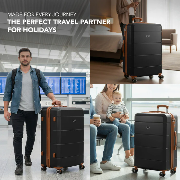 LUGG Jetset 28 Inch Large Suitcase – Lightweight Hard Shell Luggage with TSA Lock – Water-Resistant ABS Spinner Suitcase – 4 Wheels – (75x49x29cm) - Black & Brown - Image 9