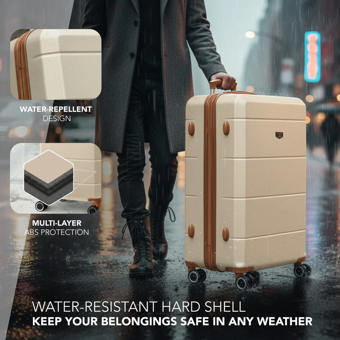LUGG Jetset 28 Inch Large Suitcase – Lightweight Hard Shell Luggage with TSA Lock – Water-Resistant ABS Spinner Suitcase – 4 Wheels – (75x49x29cm) - Cream & Brown - Image 4