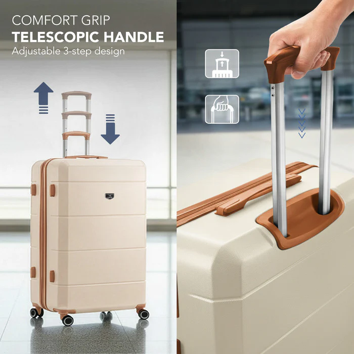 LUGG Jetset 28 Inch Large Suitcase – Lightweight Hard Shell Luggage with TSA Lock – Water-Resistant ABS Spinner Suitcase – 4 Wheels – (75x49x29cm) - Cream & Brown - Image 7