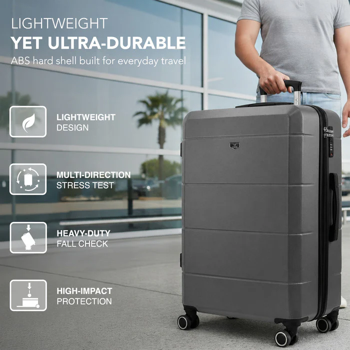 LUGG Jetset 28 Inch Large Suitcase – Lightweight Hard Shell Luggage with TSA Lock – Water-Resistant ABS Spinner Suitcase – 4 Wheels – (75x49x29cm) - Gunmetal - Image 3