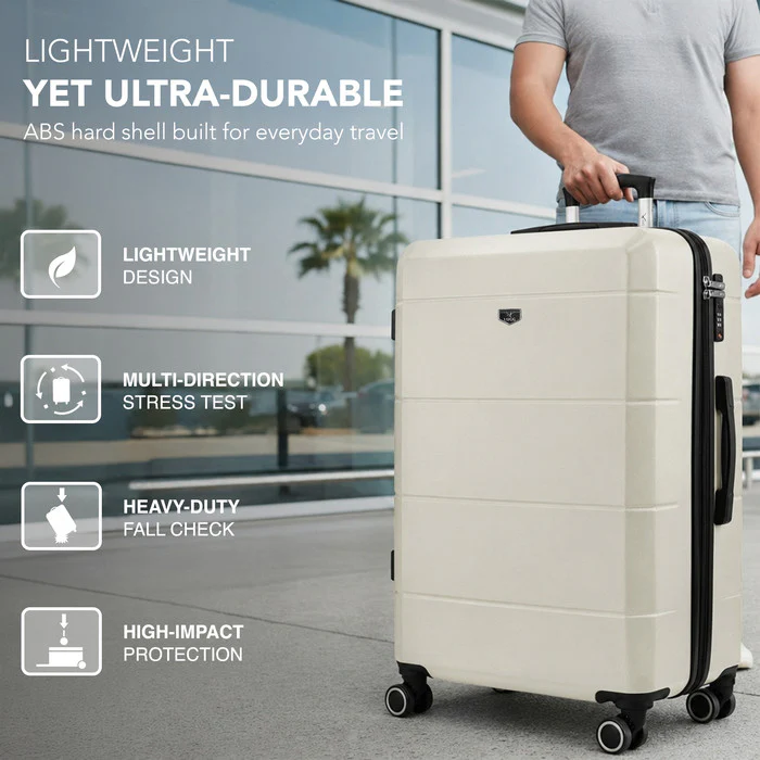 LUGG Jetset 28 Inch Large Suitcase – Lightweight Hard Shell Luggage with TSA Lock – Water-Resistant ABS Spinner Suitcase – 4 Wheels – (75x49x29cm) - Ivory - Image 3