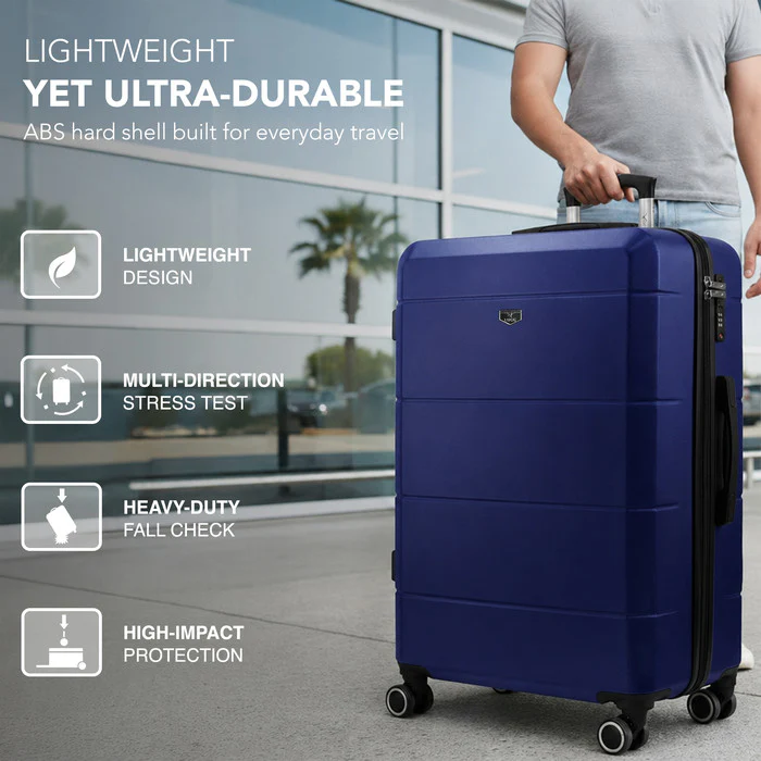 LUGG Jetset 28 Inch Large Suitcase – Lightweight Hard Shell Luggage with TSA Lock – Water-Resistant ABS Spinner Suitcase – 4 Wheels – (75x49x29cm) - Midnight Blue - Image 3