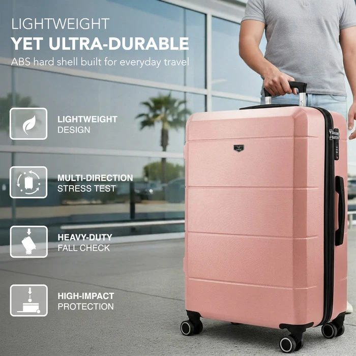 LUGG Jetset 28 Inch Large Suitcase – Lightweight Hard Shell Luggage with TSA Lock – Water-Resistant ABS Spinner Suitcase – 4 Wheels – (75x49x29cm) - Rose Gold - Image 3