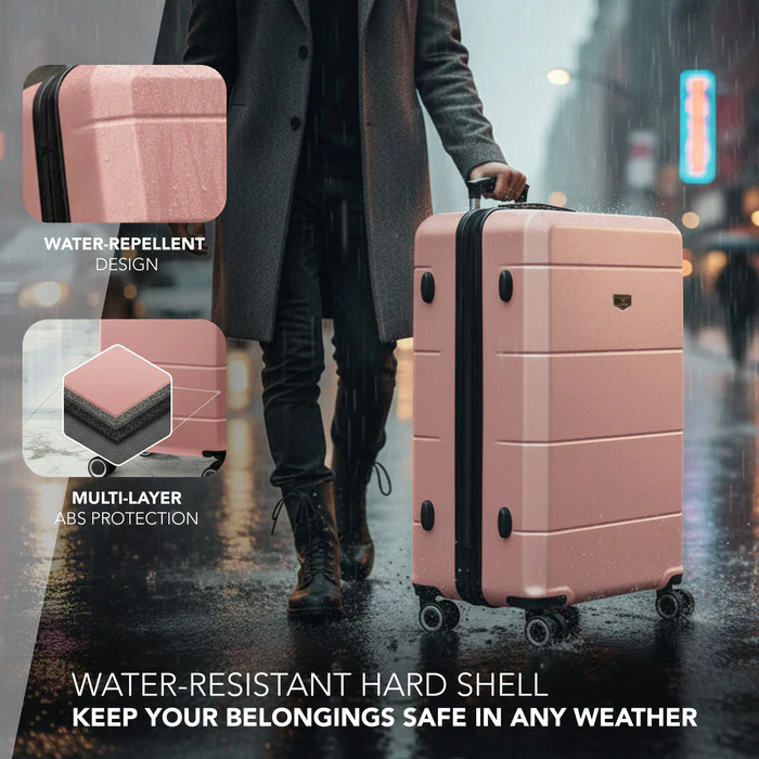 LUGG Jetset 28 Inch Large Suitcase – Lightweight Hard Shell Luggage with TSA Lock – Water-Resistant ABS Spinner Suitcase – 4 Wheels – (75x49x29cm) - Rose Gold - Image 4