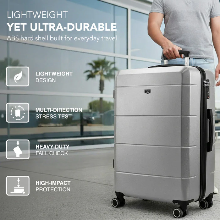 LUGG Jetset 28 Inch Large Suitcase – Lightweight Hard Shell Luggage with TSA Lock – Water-Resistant ABS Spinner Suitcase – 4 Wheels – (75x49x29cm) - Silver - Image 3