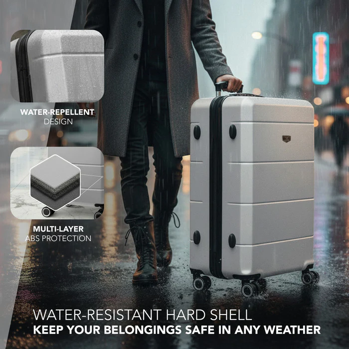 LUGG Jetset 28 Inch Large Suitcase – Lightweight Hard Shell Luggage with TSA Lock – Water-Resistant ABS Spinner Suitcase – 4 Wheels – (75x49x29cm) - Silver - Image 4