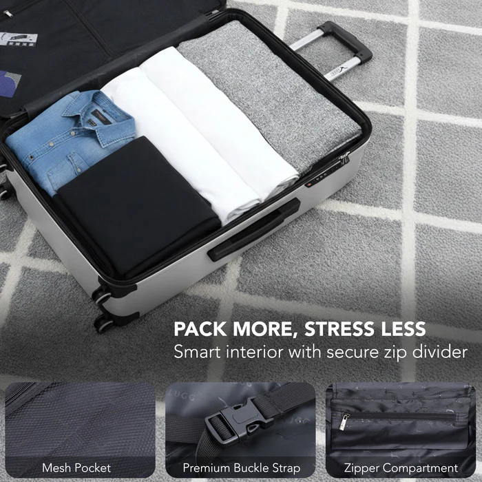 LUGG Jetset 28 Inch Large Suitcase – Lightweight Hard Shell Luggage with TSA Lock – Water-Resistant ABS Spinner Suitcase – 4 Wheels – (75x49x29cm) - Silver - Image 8