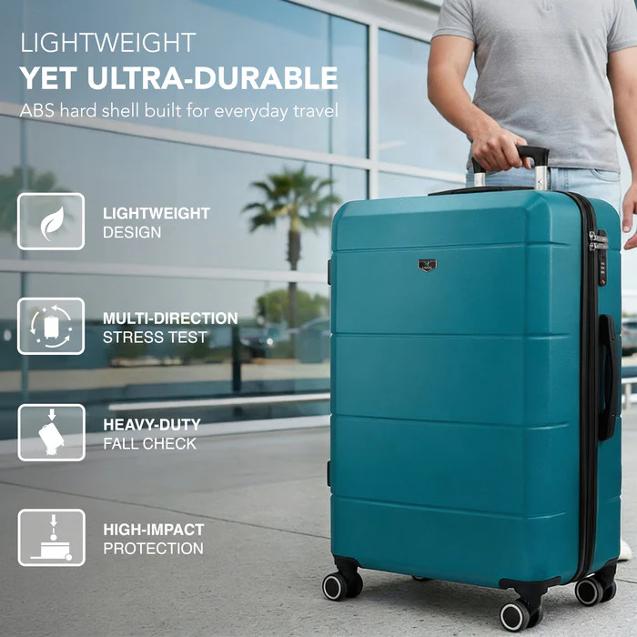 LUGG Jetset 28 Inch Large Suitcase – Lightweight Hard Shell Luggage with TSA Lock – Water-Resistant ABS Spinner Suitcase – 4 Wheels – (75x49x29cm) - Teal - Image 3