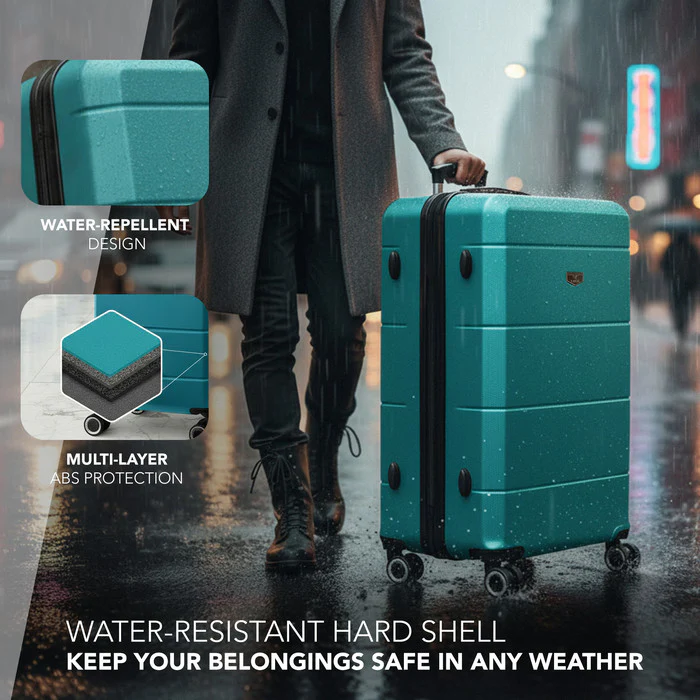 LUGG Jetset 28 Inch Large Suitcase – Lightweight Hard Shell Luggage with TSA Lock – Water-Resistant ABS Spinner Suitcase – 4 Wheels – (75x49x29cm) - Teal - Image 4