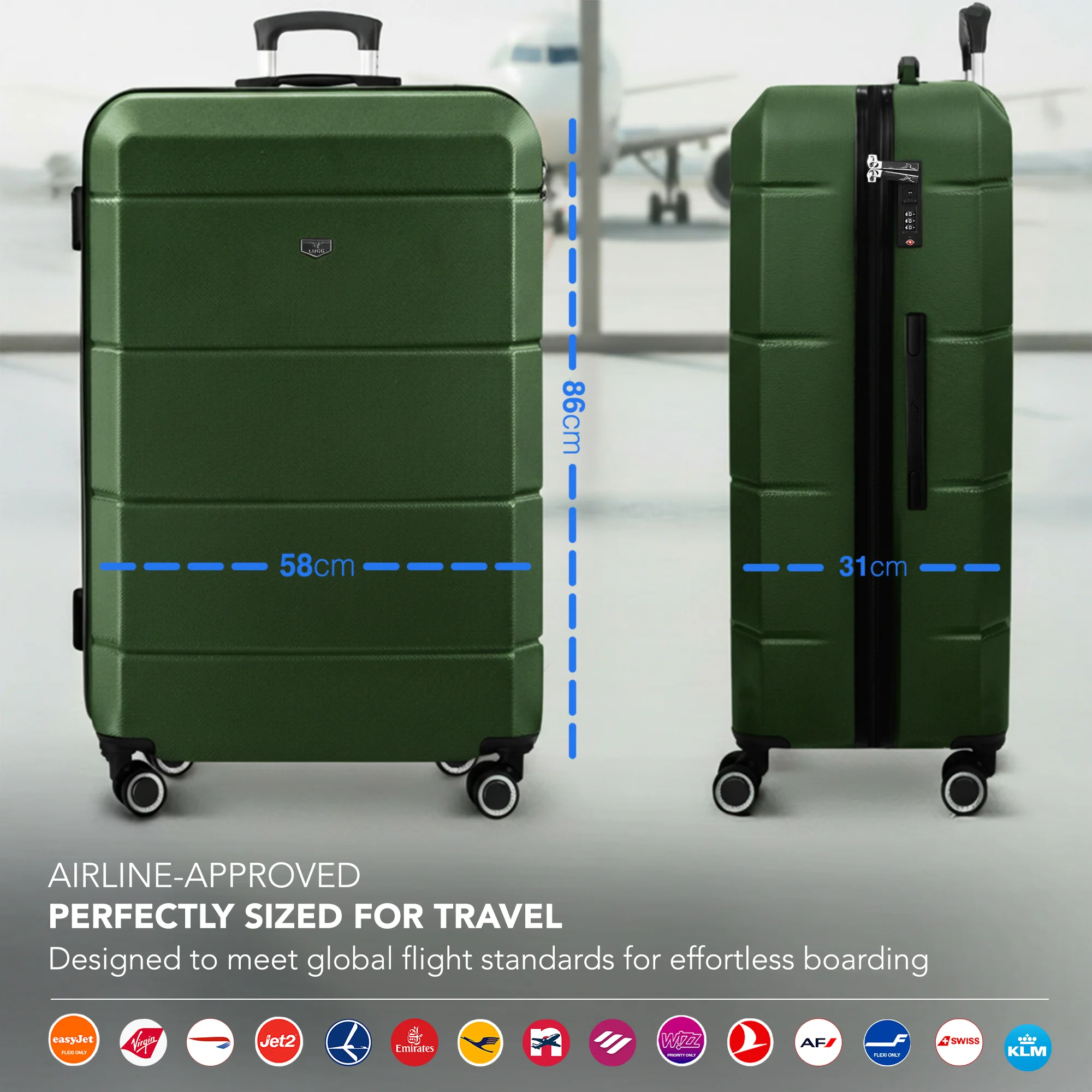 Jetset 32" Large Suitcase – Lightweight Hard Shell Luggage with TSA Lock – Water-Resistant ABS Spinner Suitcase – 4 Wheels – 86x58x31cm Travel Bag - Army Green - Image 2