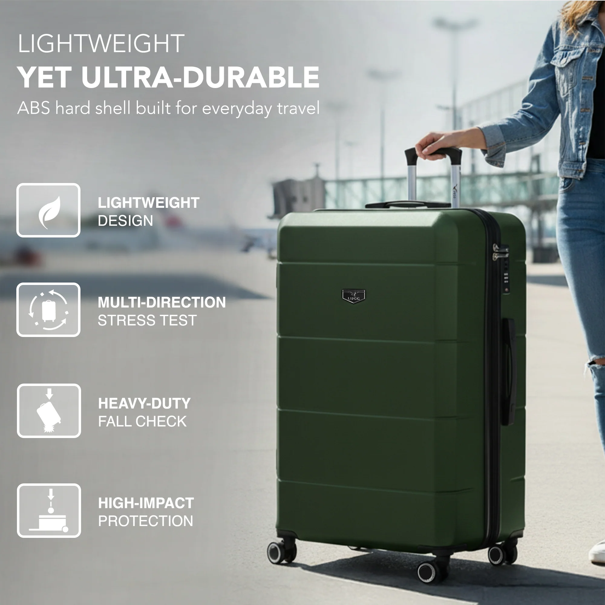 Jetset 32" Large Suitcase – Lightweight Hard Shell Luggage with TSA Lock – Water-Resistant ABS Spinner Suitcase – 4 Wheels – 86x58x31cm Travel Bag - Army Green - Image 3