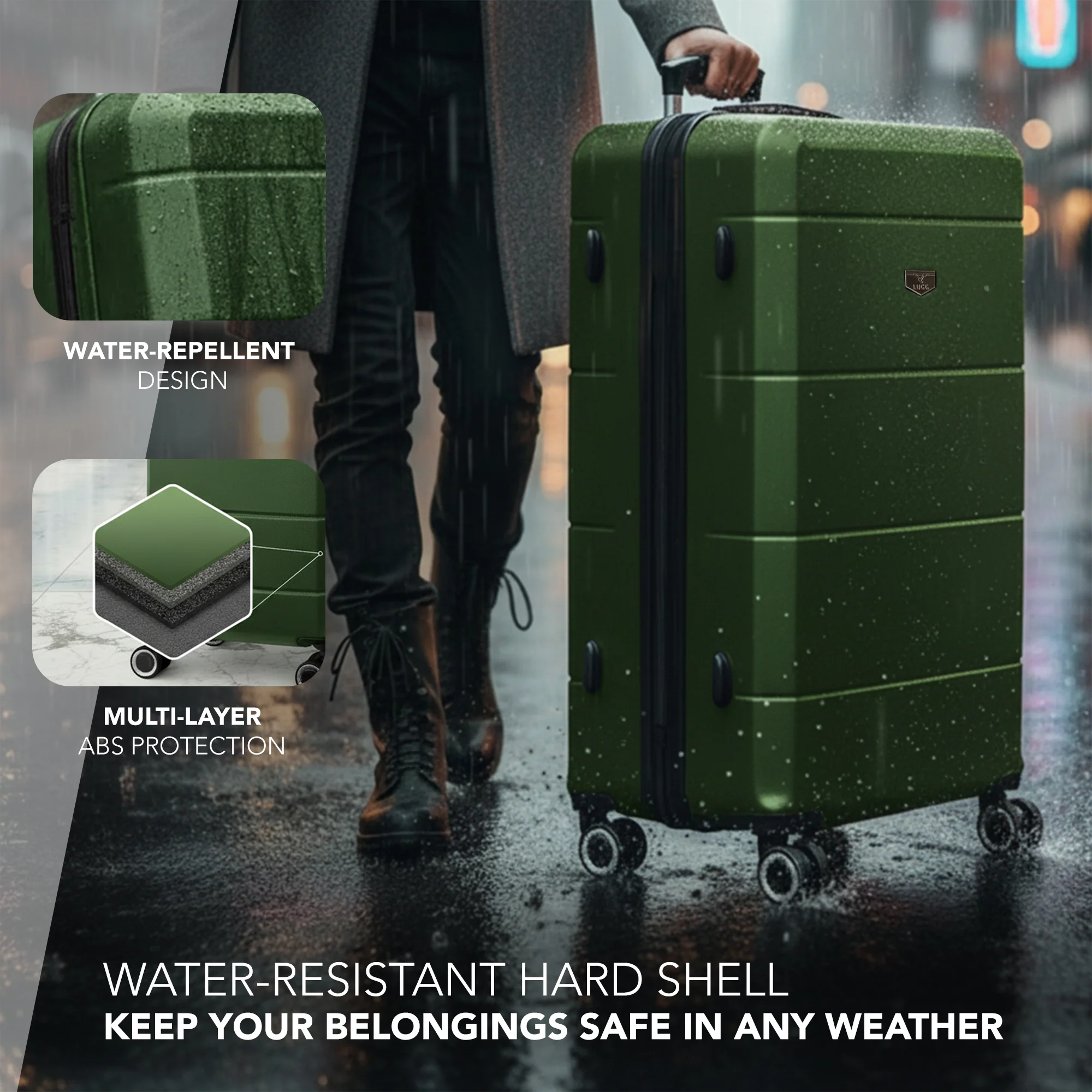 Jetset 32" Large Suitcase – Lightweight Hard Shell Luggage with TSA Lock – Water-Resistant ABS Spinner Suitcase – 4 Wheels – 86x58x31cm Travel Bag - Army Green - Image 4