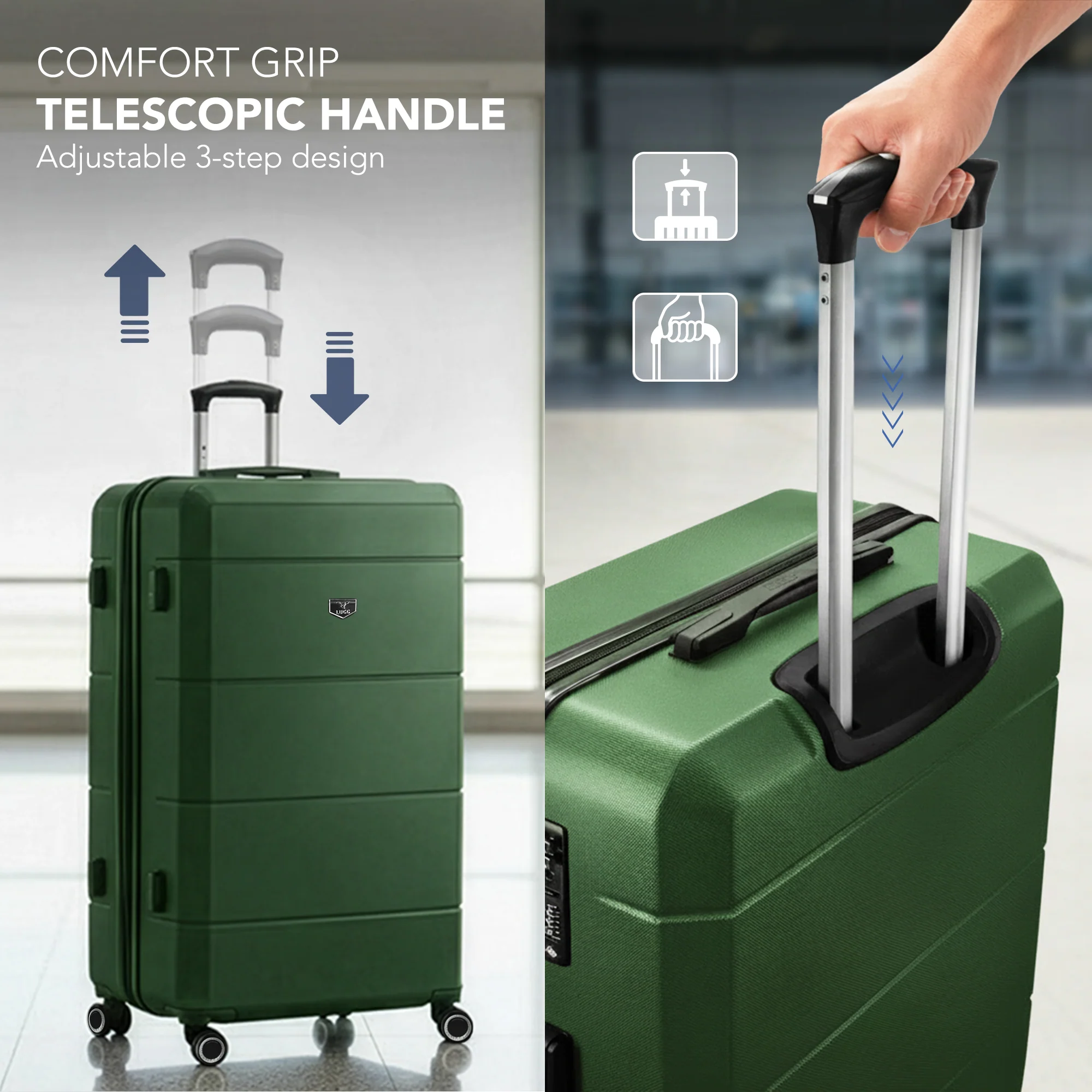 Jetset 32" Large Suitcase – Lightweight Hard Shell Luggage with TSA Lock – Water-Resistant ABS Spinner Suitcase – 4 Wheels – 86x58x31cm Travel Bag - Army Green - Image 6