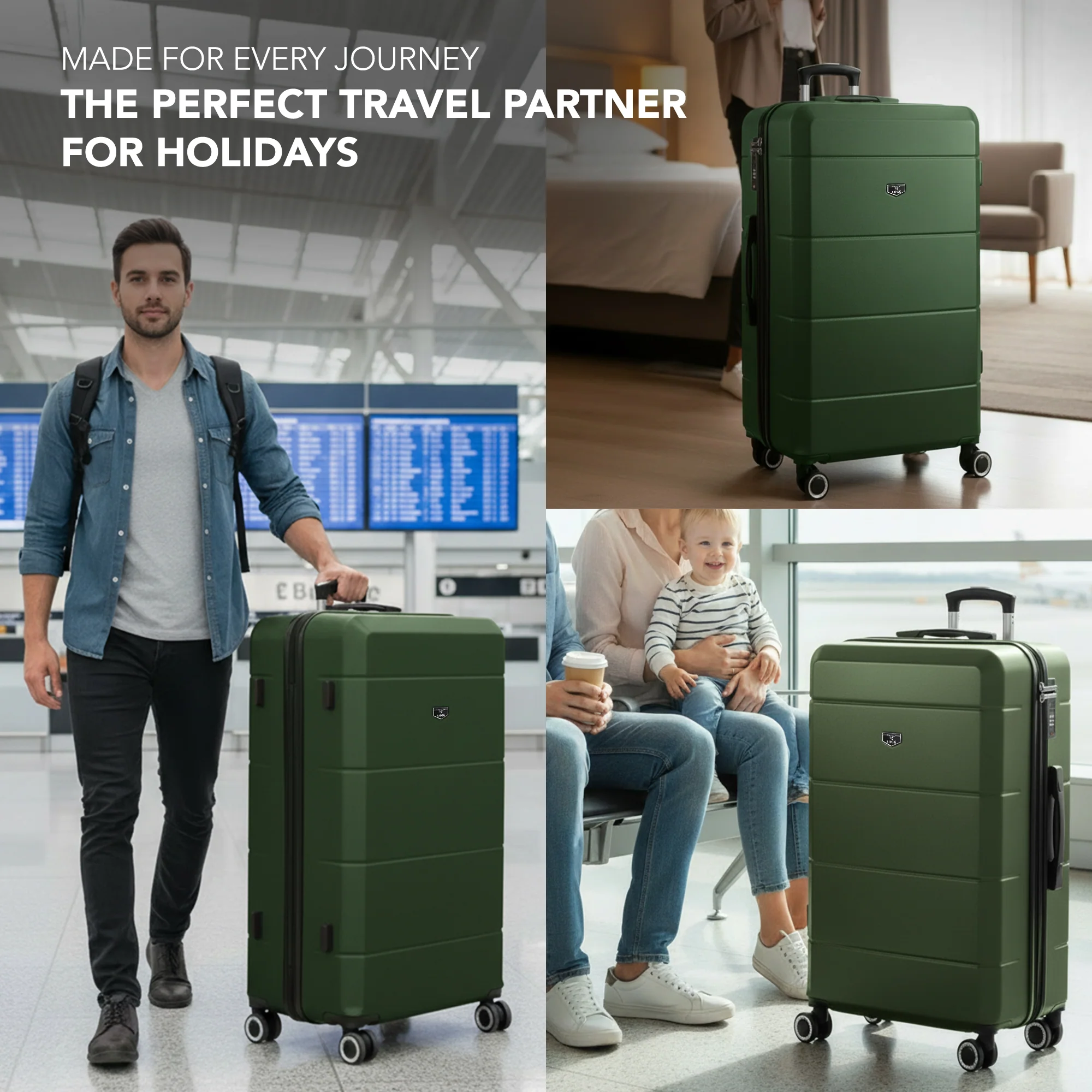 Jetset 32" Large Suitcase – Lightweight Hard Shell Luggage with TSA Lock – Water-Resistant ABS Spinner Suitcase – 4 Wheels – 86x58x31cm Travel Bag - Army Green - Image 9