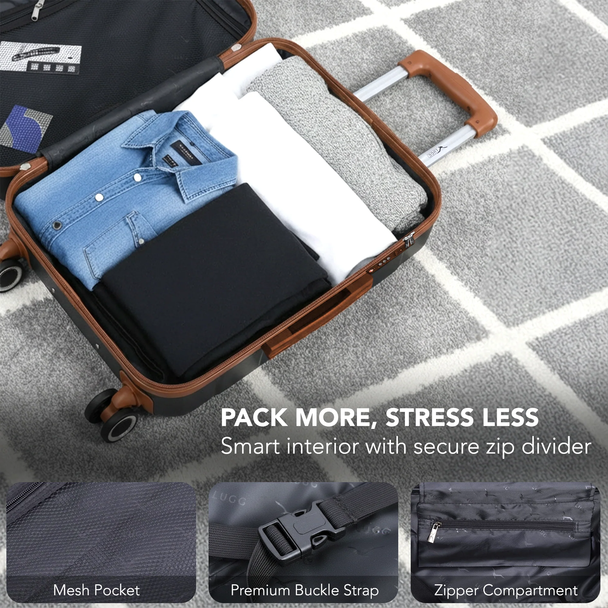 Jetset 32" Large Suitcase – Lightweight Hard Shell Luggage with TSA Lock – Water-Resistant ABS Spinner Suitcase – 4 Wheels – 86x58x31cm Travel Bag - Black with Brown - Image 4