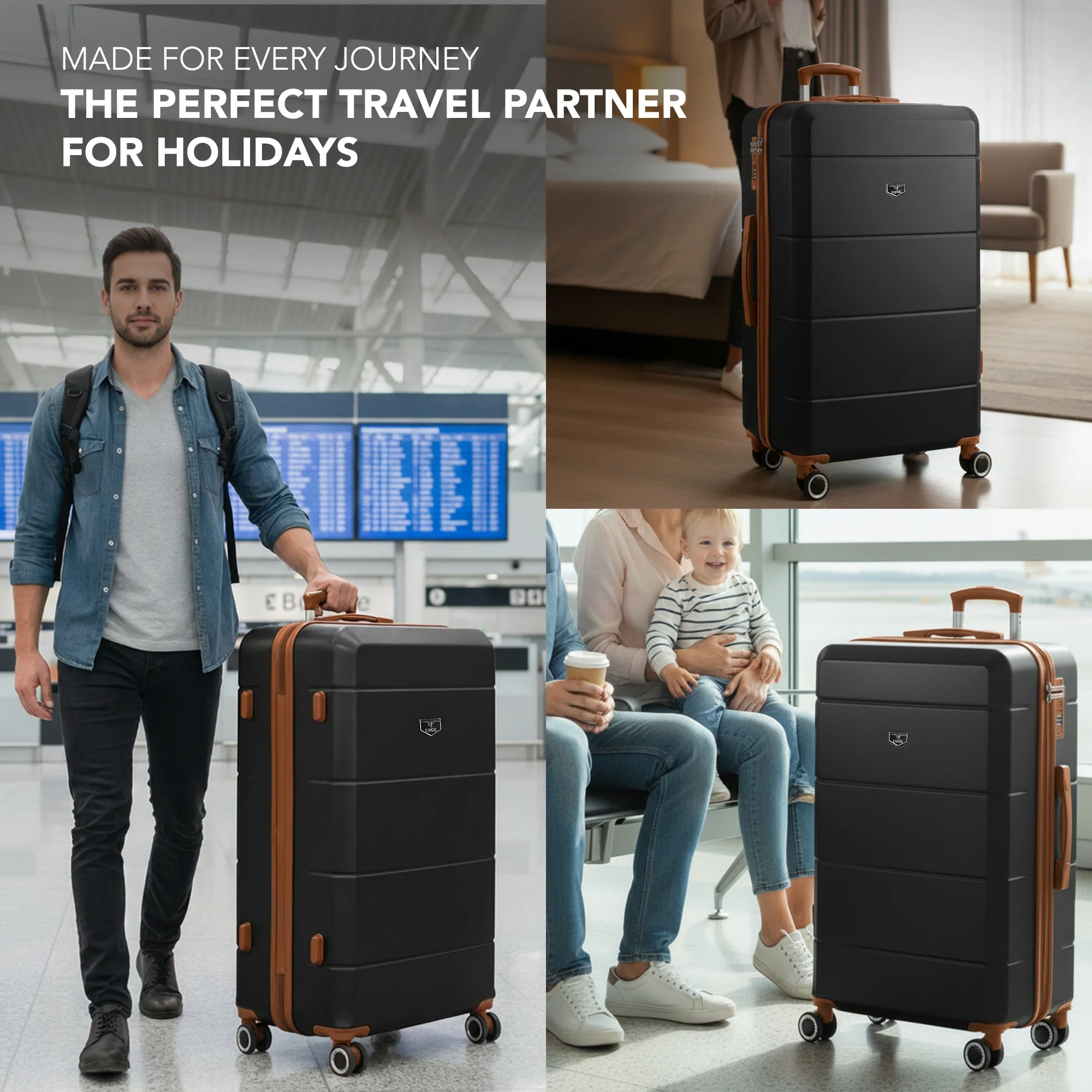 Jetset 32" Large Suitcase – Lightweight Hard Shell Luggage with TSA Lock – Water-Resistant ABS Spinner Suitcase – 4 Wheels – 86x58x31cm Travel Bag - Black with Brown - Image 5