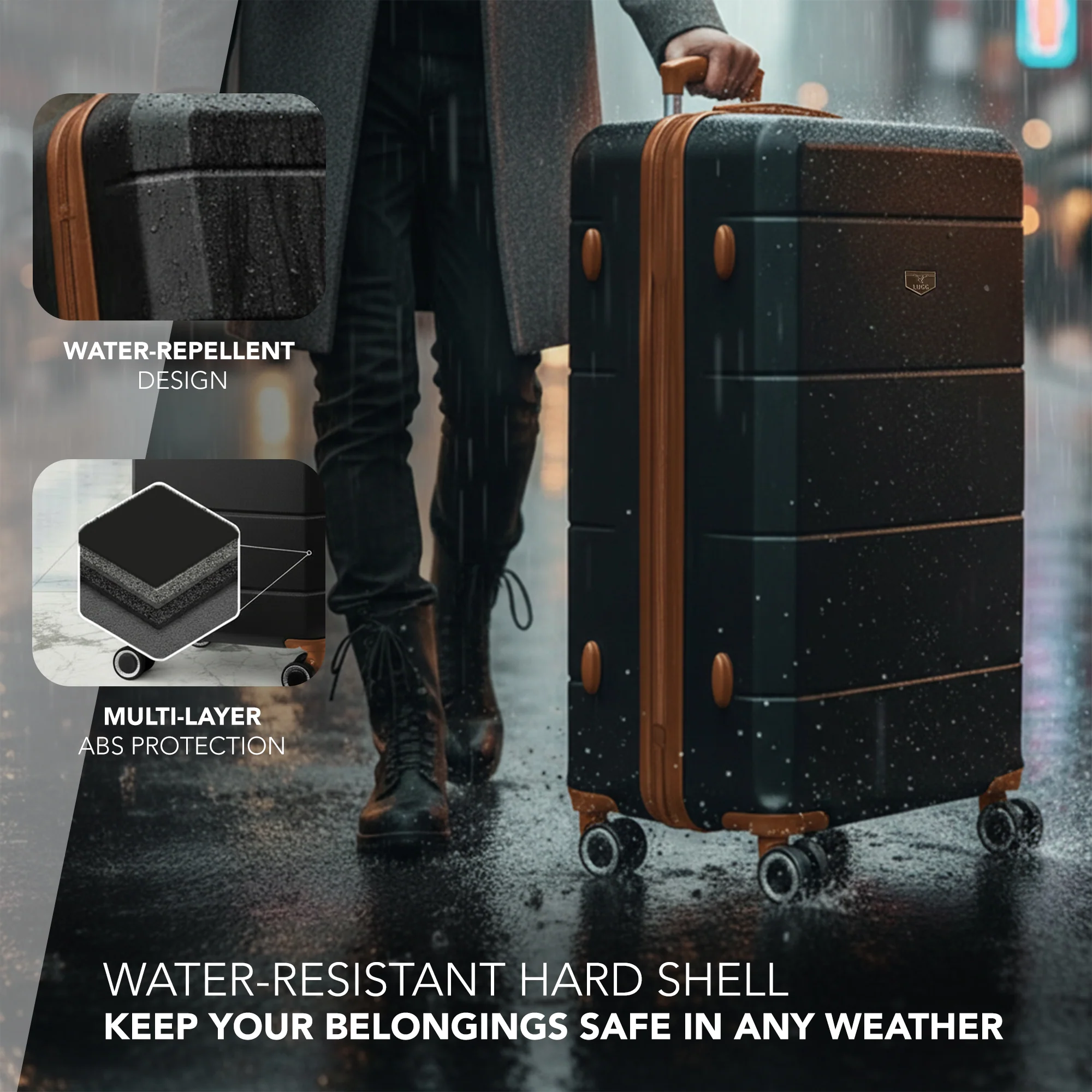 Jetset 32" Large Suitcase – Lightweight Hard Shell Luggage with TSA Lock – Water-Resistant ABS Spinner Suitcase – 4 Wheels – 86x58x31cm Travel Bag - Black with Brown - Image 6