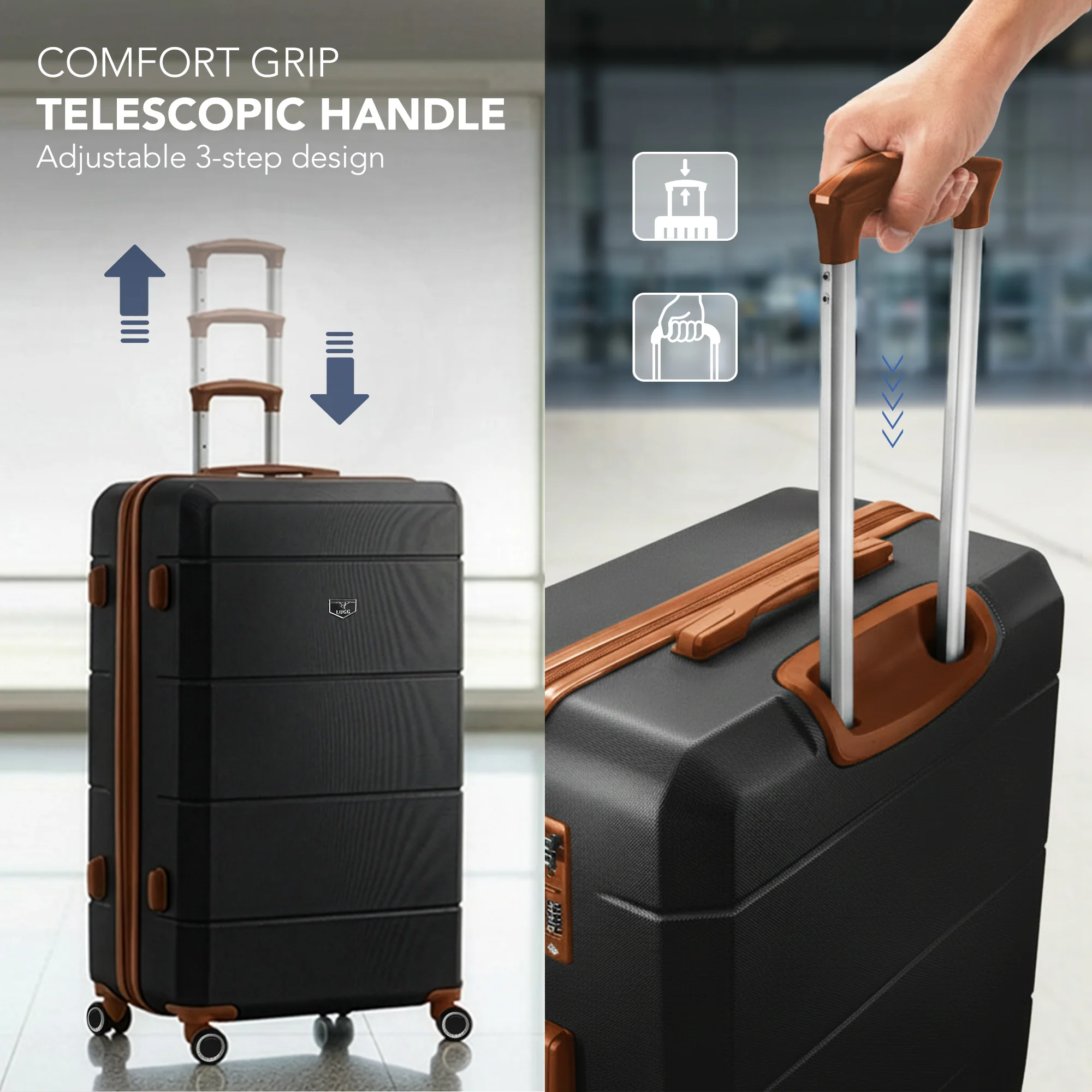 Jetset 32" Large Suitcase – Lightweight Hard Shell Luggage with TSA Lock – Water-Resistant ABS Spinner Suitcase – 4 Wheels – 86x58x31cm Travel Bag - Black with Brown - Image 9