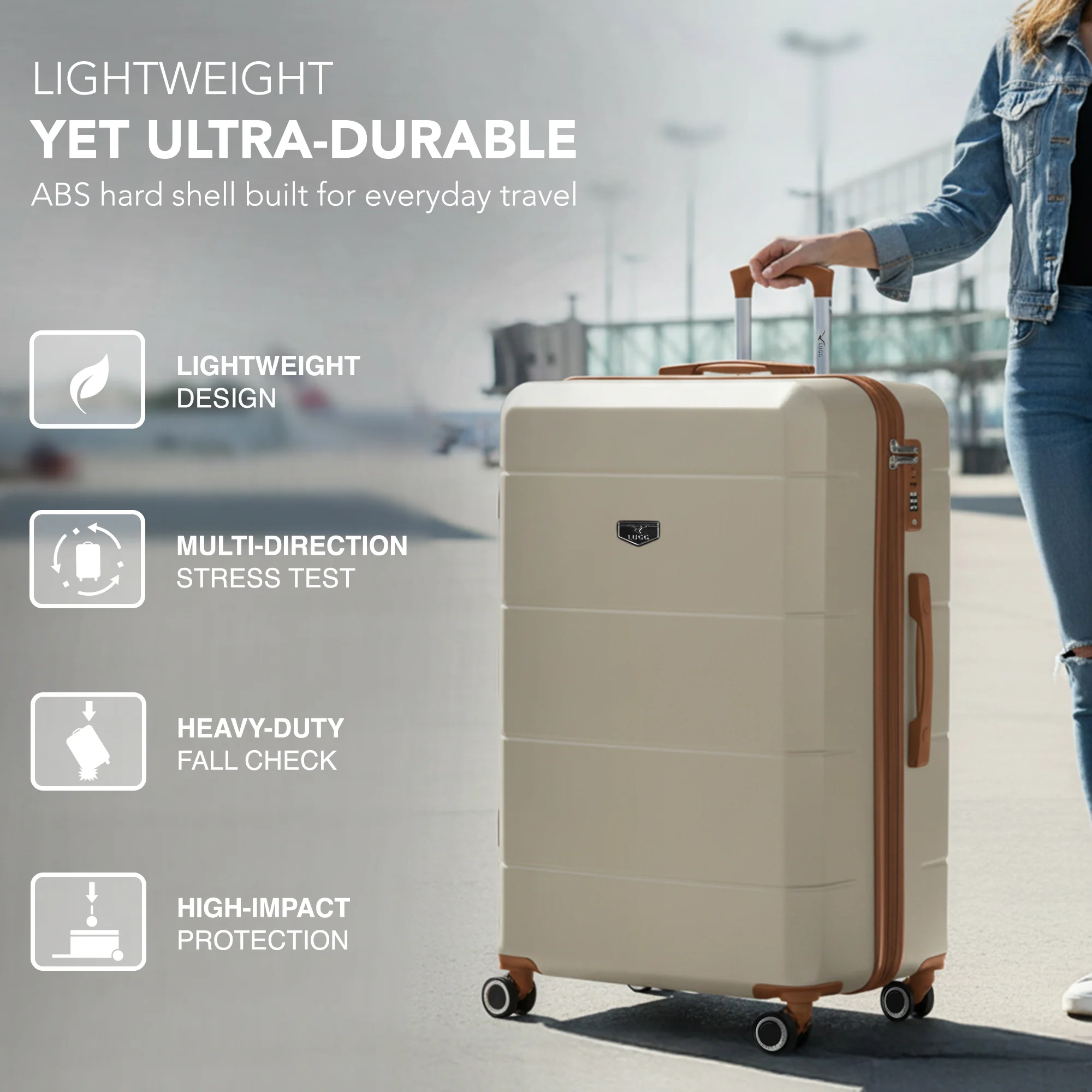 Jetset 32" Large Suitcase – Lightweight Hard Shell Luggage with TSA Lock – Water-Resistant ABS Spinner Suitcase – 4 Wheels – 86x58x31cm Travel Bag - Cream & Brown - Image 3