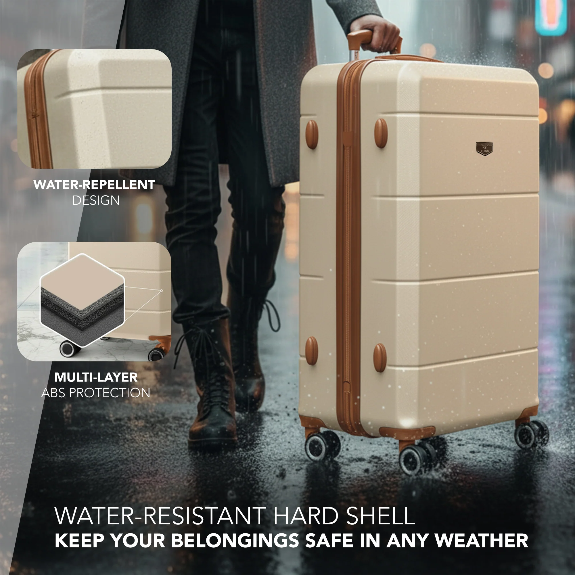 Jetset 32" Large Suitcase – Lightweight Hard Shell Luggage with TSA Lock – Water-Resistant ABS Spinner Suitcase – 4 Wheels – 86x58x31cm Travel Bag - Cream & Brown - Image 4