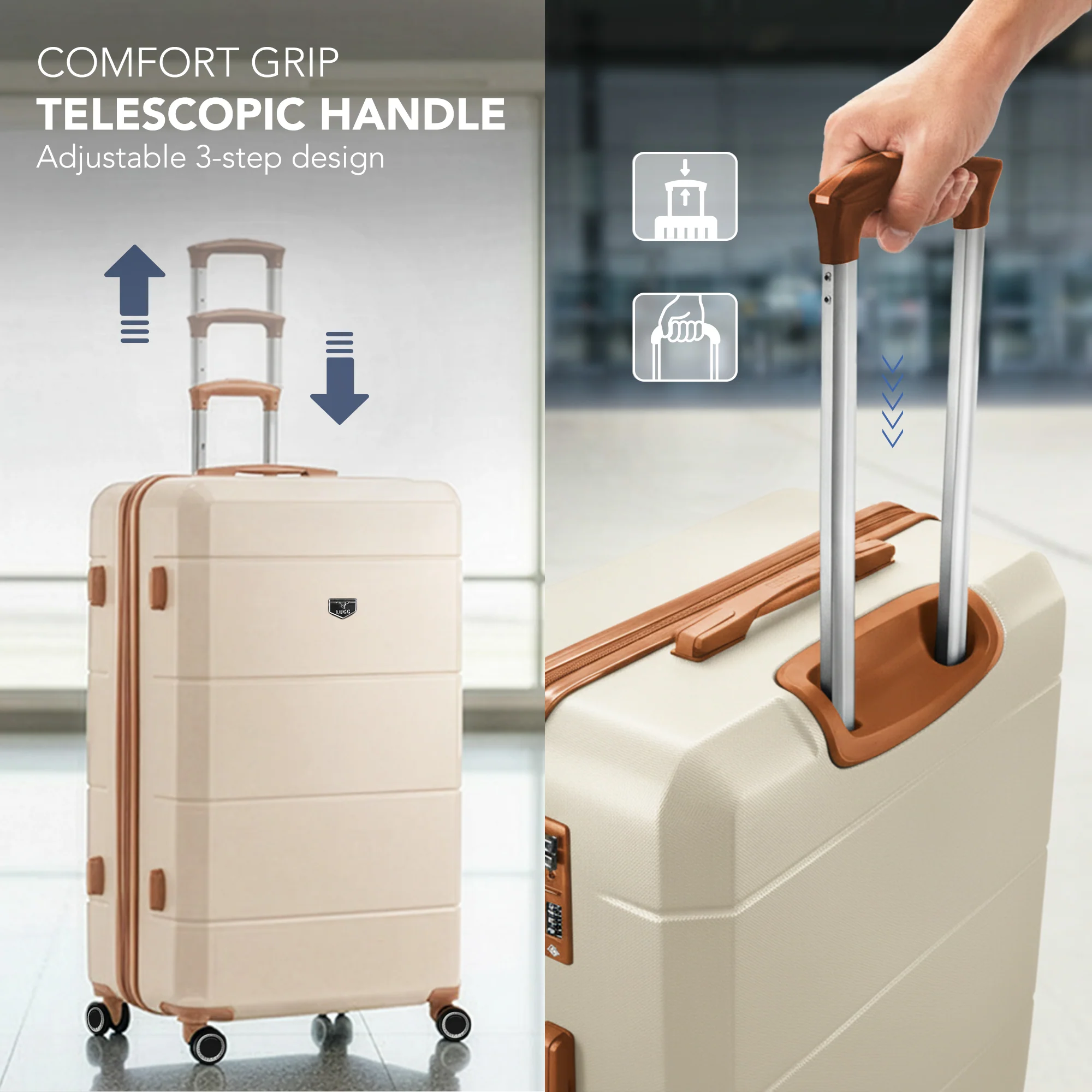 Jetset 32" Large Suitcase – Lightweight Hard Shell Luggage with TSA Lock – Water-Resistant ABS Spinner Suitcase – 4 Wheels – 86x58x31cm Travel Bag - Cream & Brown - Image 6