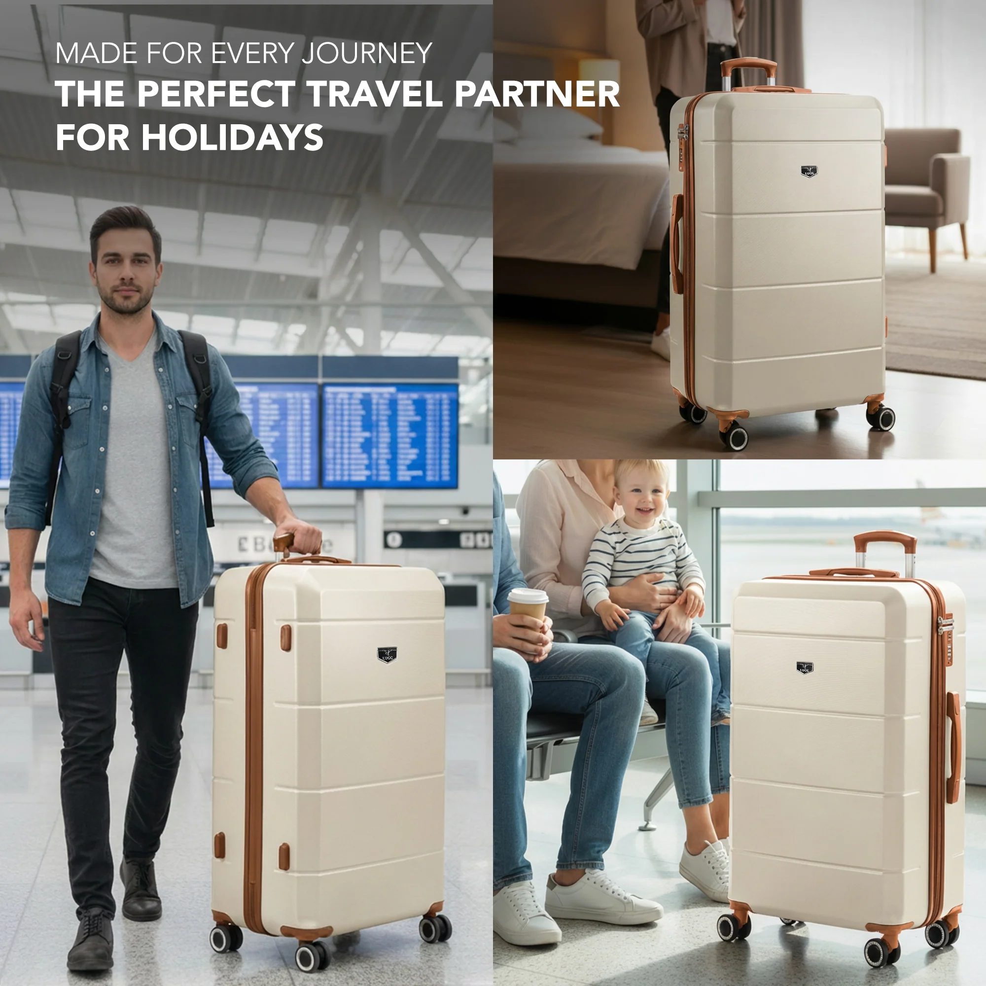 Jetset 32" Large Suitcase – Lightweight Hard Shell Luggage with TSA Lock – Water-Resistant ABS Spinner Suitcase – 4 Wheels – 86x58x31cm Travel Bag - Cream & Brown - Image 9