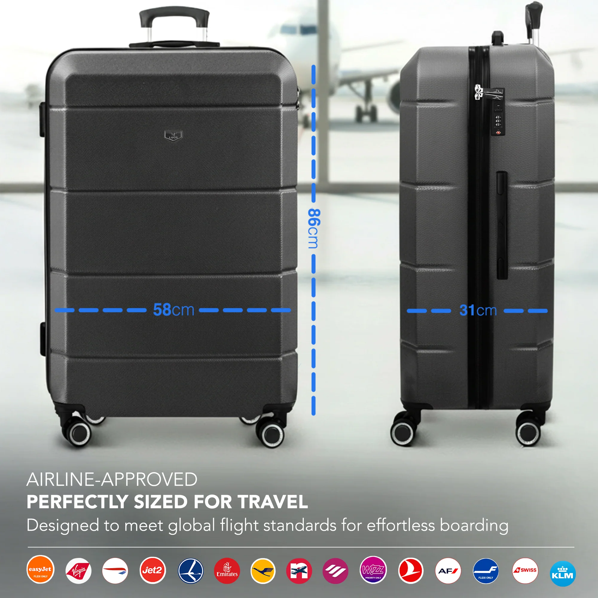 Jetset 32" Large Suitcase – Lightweight Hard Shell Luggage with TSA Lock – Water-Resistant ABS Spinner Suitcase – 4 Wheels – 86x58x31cm Travel Bag - Gunmetal - Image 2