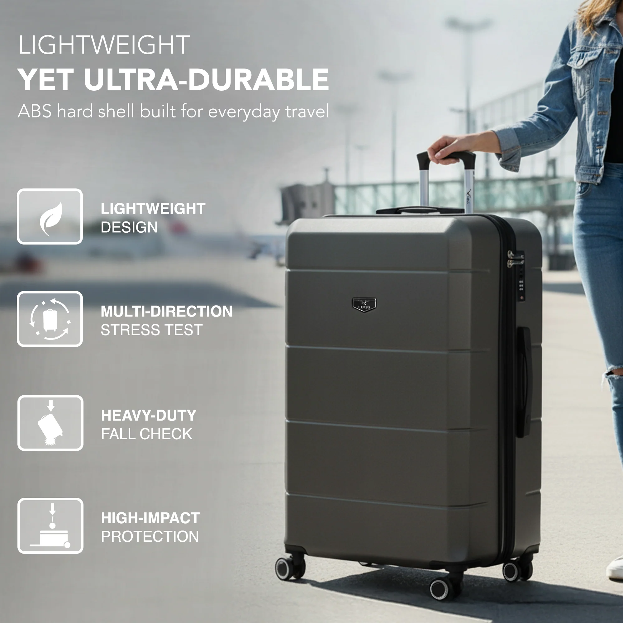 Jetset 32" Large Suitcase – Lightweight Hard Shell Luggage with TSA Lock – Water-Resistant ABS Spinner Suitcase – 4 Wheels – 86x58x31cm Travel Bag - Gunmetal - Image 3