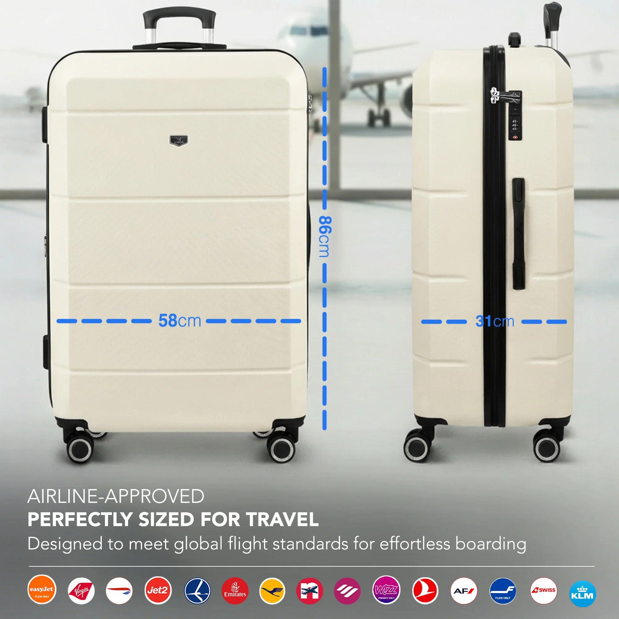 Jetset 32" Large Suitcase – Lightweight Hard Shell Luggage with TSA Lock – Water-Resistant ABS Spinner Suitcase – 4 Wheels – 86x58x31cm Travel Bag - Ivory - Image 2