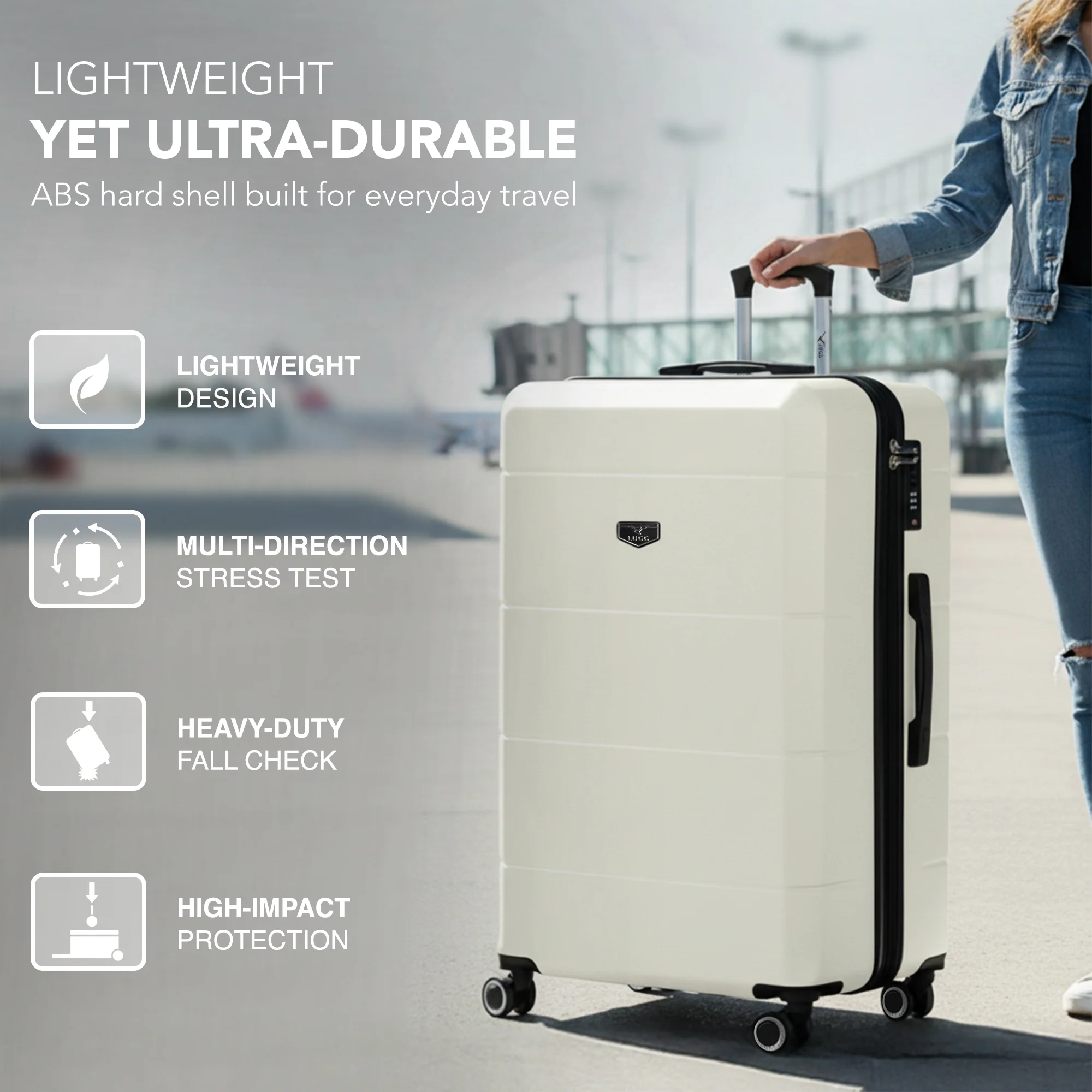Jetset 32" Large Suitcase – Lightweight Hard Shell Luggage with TSA Lock – Water-Resistant ABS Spinner Suitcase – 4 Wheels – 86x58x31cm Travel Bag - Ivory - Image 3