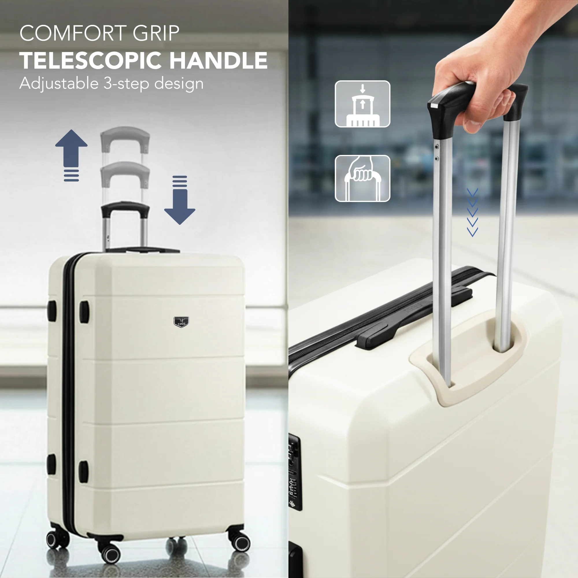 Jetset 32" Large Suitcase – Lightweight Hard Shell Luggage with TSA Lock – Water-Resistant ABS Spinner Suitcase – 4 Wheels – 86x58x31cm Travel Bag - Ivory - Image 4