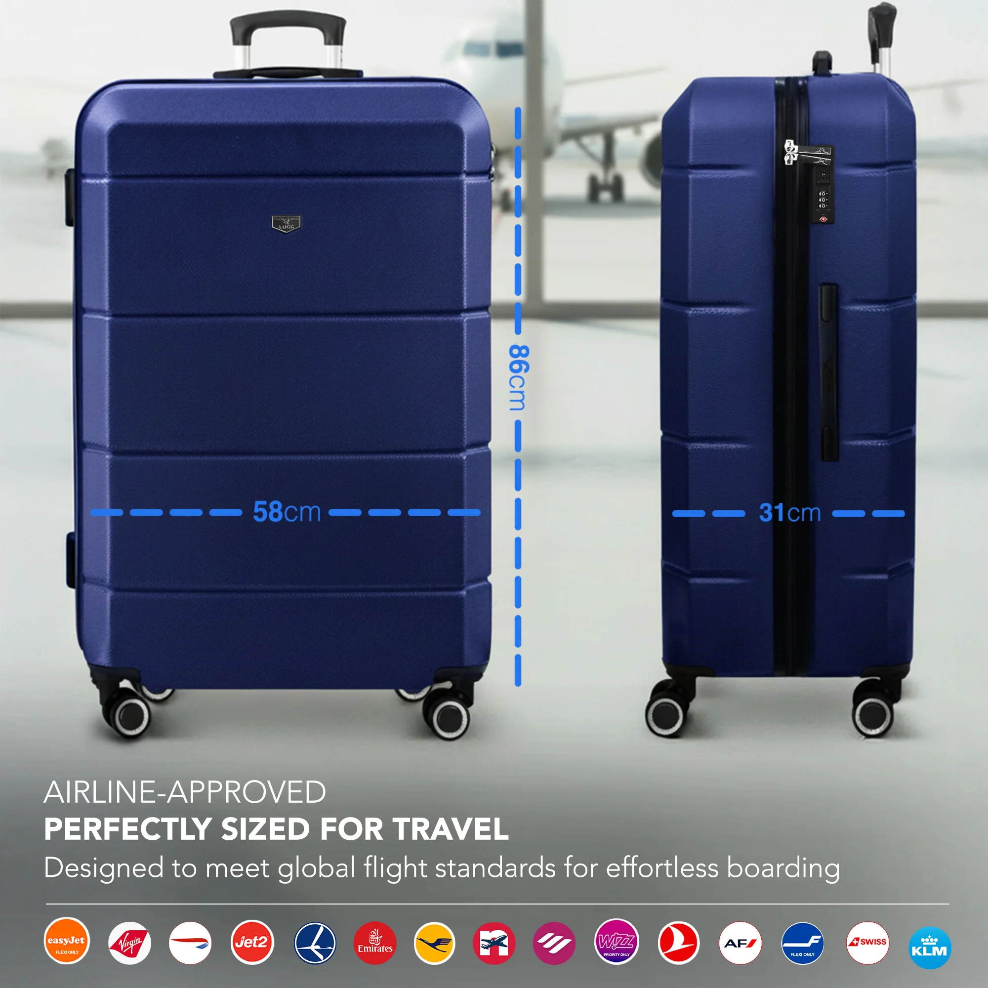 Jetset 32" Large Suitcase – Lightweight Hard Shell Luggage with TSA Lock – Water-Resistant ABS Spinner Suitcase – 4 Wheels – 86x58x31cm Travel Bag - Midnight Blue - Image 2