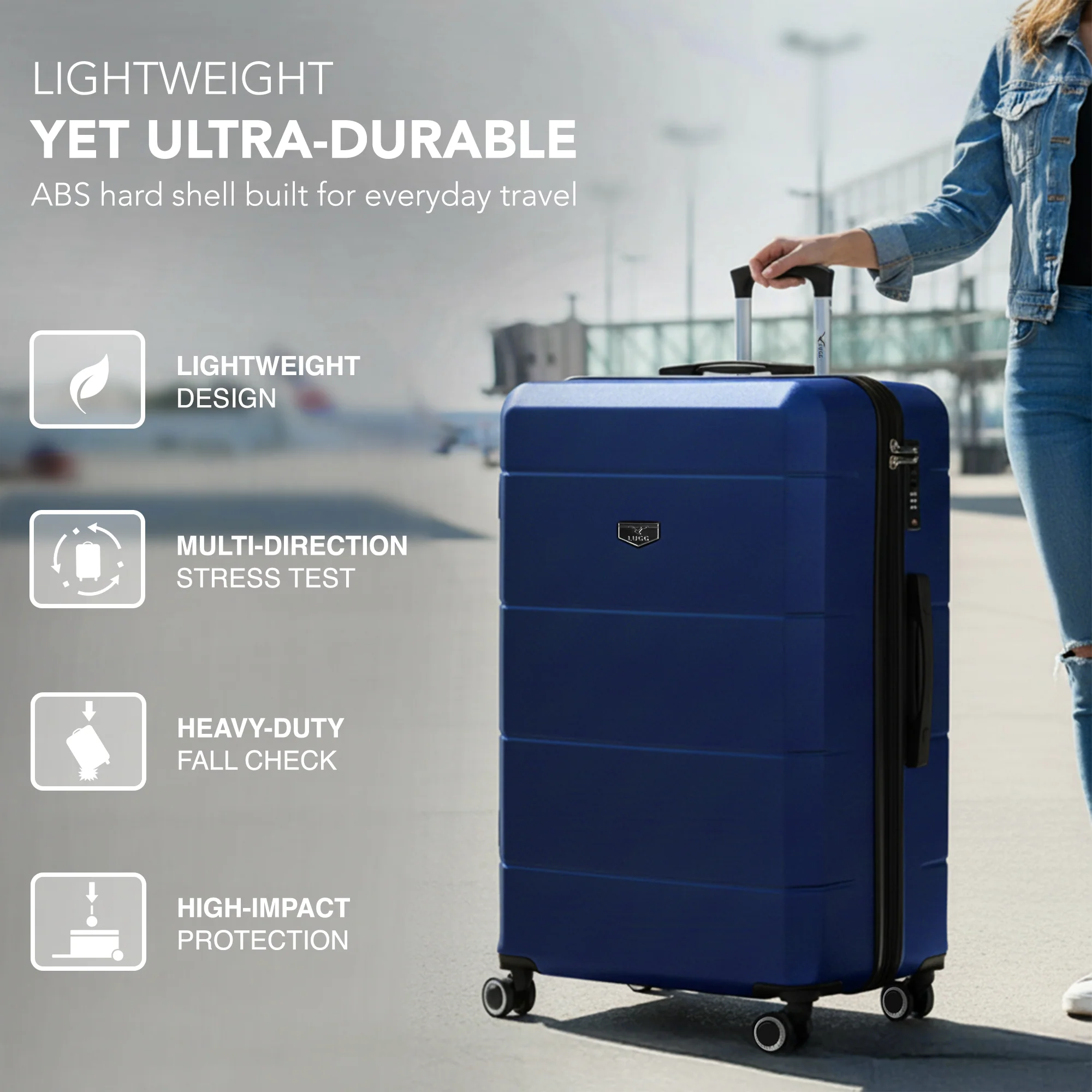Jetset 32" Large Suitcase – Lightweight Hard Shell Luggage with TSA Lock – Water-Resistant ABS Spinner Suitcase – 4 Wheels – 86x58x31cm Travel Bag - Midnight Blue - Image 3