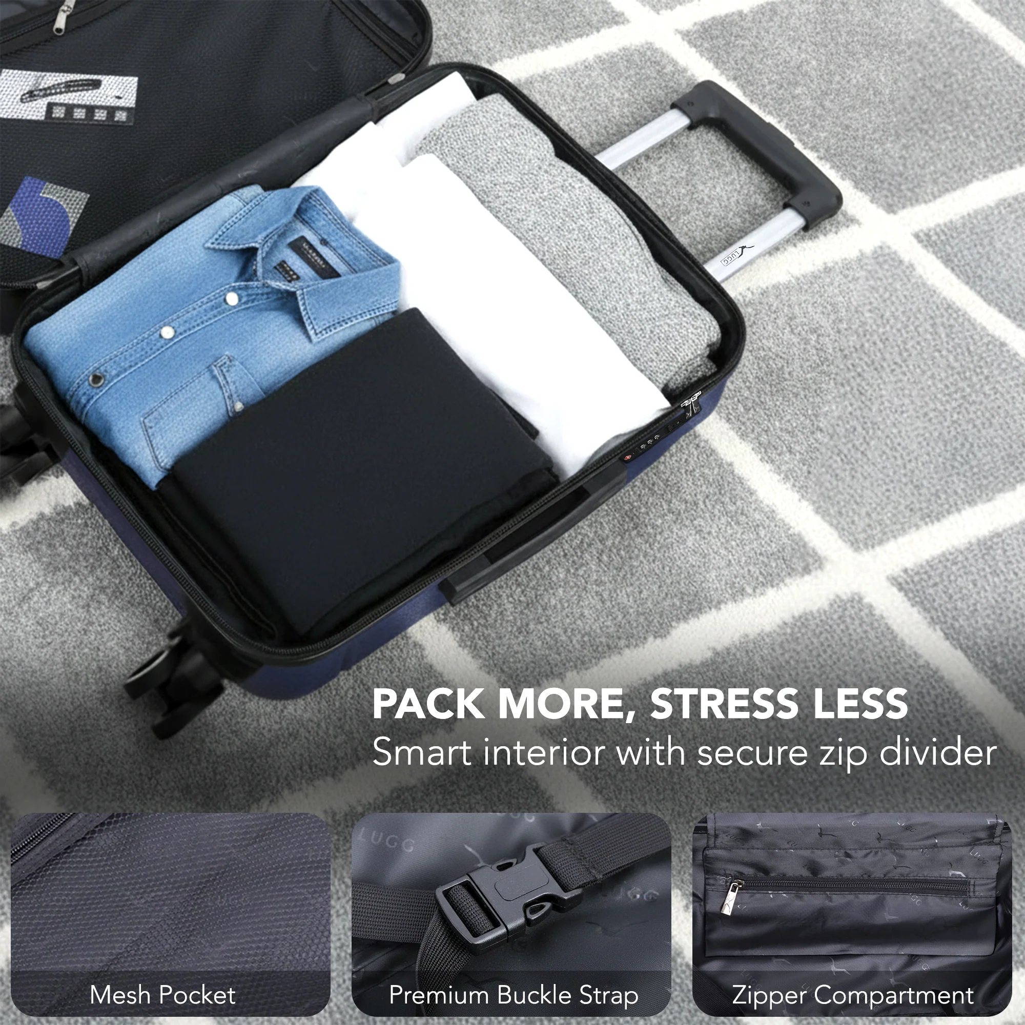 Jetset 32" Large Suitcase – Lightweight Hard Shell Luggage with TSA Lock – Water-Resistant ABS Spinner Suitcase – 4 Wheels – 86x58x31cm Travel Bag - Midnight Blue - Image 8