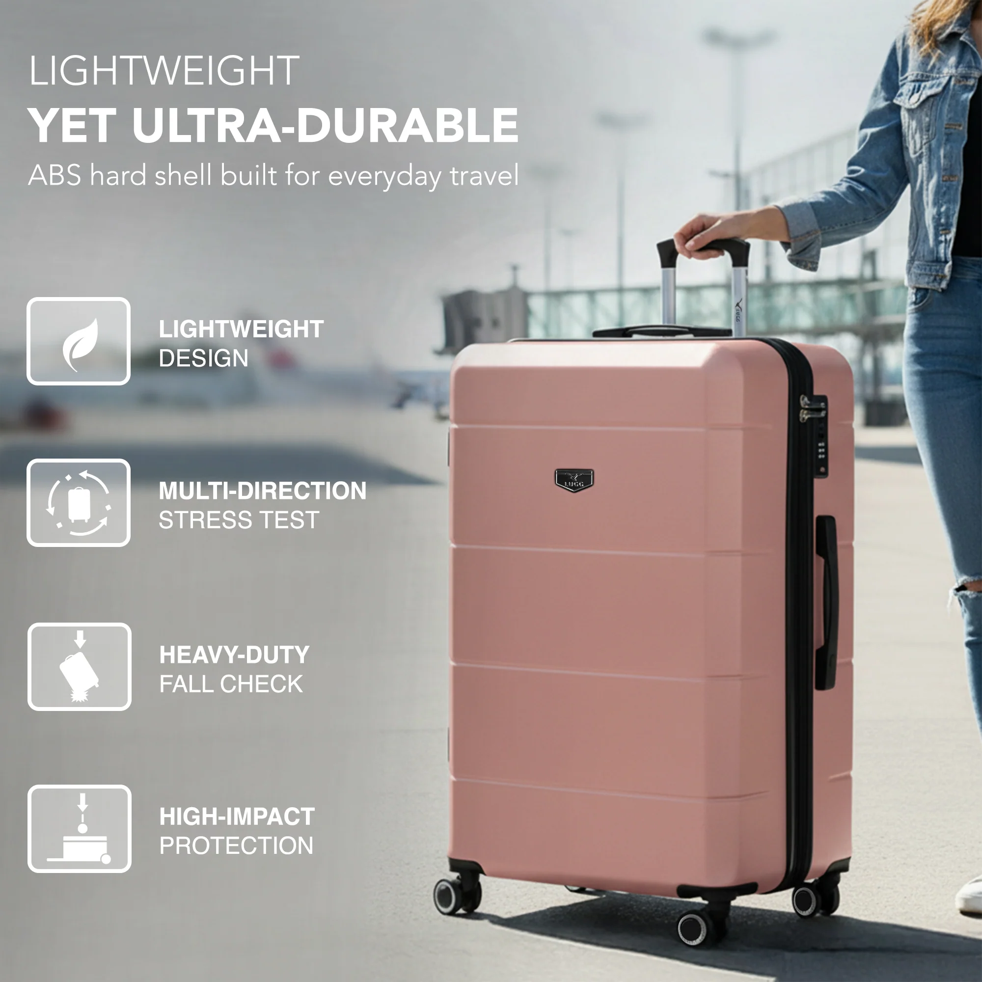 Jetset 32" Large Suitcase – Lightweight Hard Shell Luggage with TSA Lock – Water-Resistant ABS Spinner Suitcase – 4 Wheels – 86x58x31cm Travel Bag - Rose Gold - Image 3