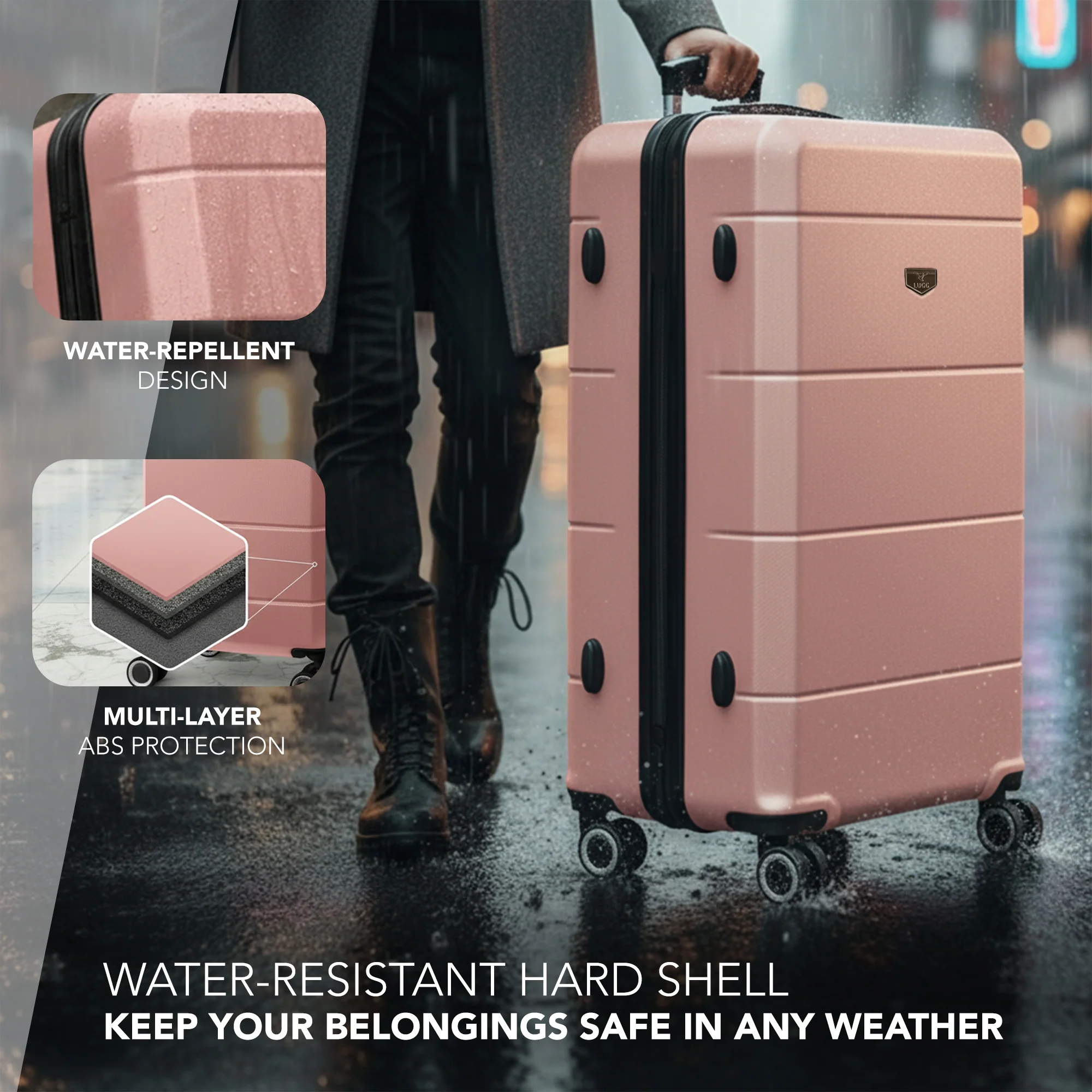 Jetset 32" Large Suitcase – Lightweight Hard Shell Luggage with TSA Lock – Water-Resistant ABS Spinner Suitcase – 4 Wheels – 86x58x31cm Travel Bag - Rose Gold - Image 4