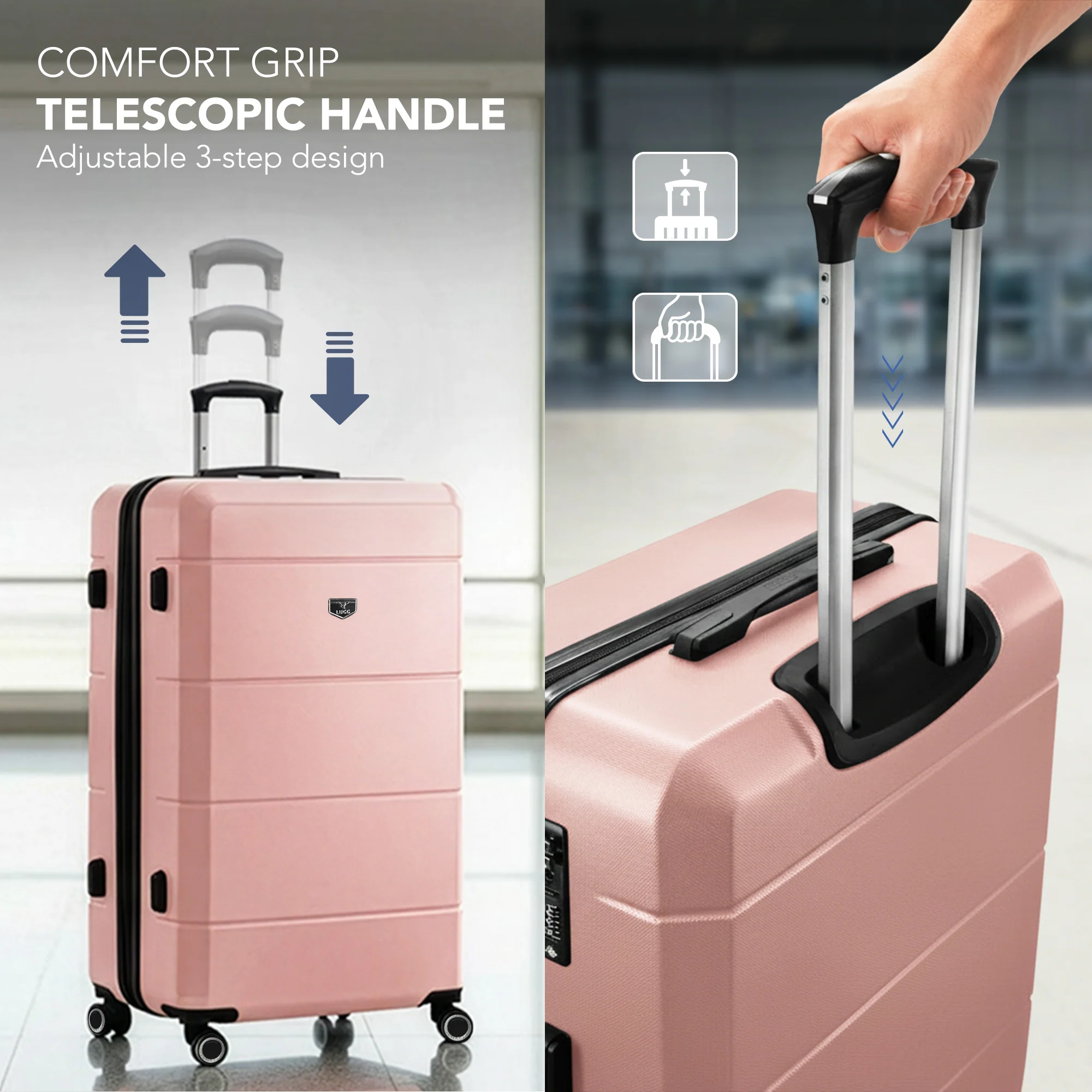 Jetset 32" Large Suitcase – Lightweight Hard Shell Luggage with TSA Lock – Water-Resistant ABS Spinner Suitcase – 4 Wheels – 86x58x31cm Travel Bag - Rose Gold - Image 7