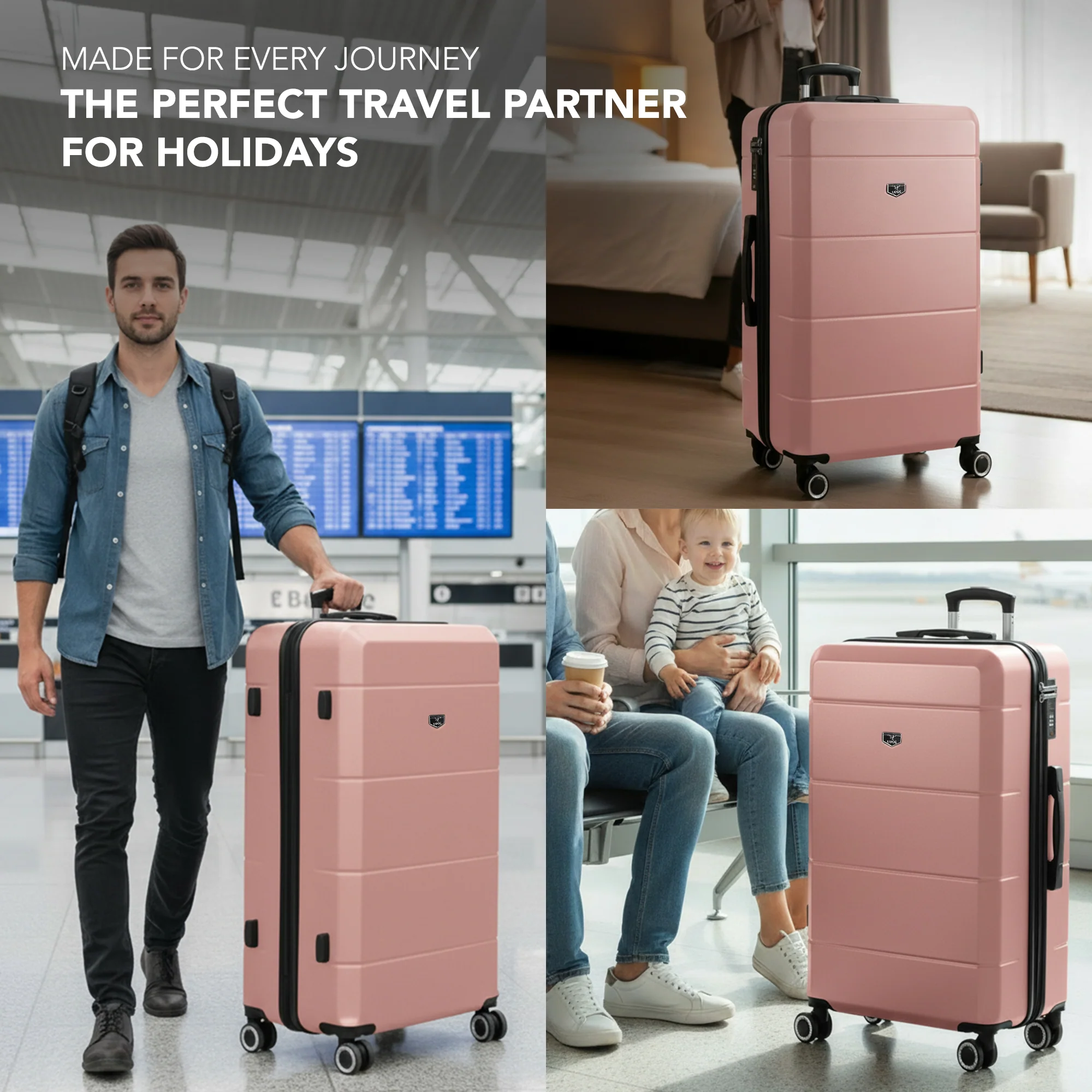 Jetset 32" Large Suitcase – Lightweight Hard Shell Luggage with TSA Lock – Water-Resistant ABS Spinner Suitcase – 4 Wheels – 86x58x31cm Travel Bag - Rose Gold - Image 9