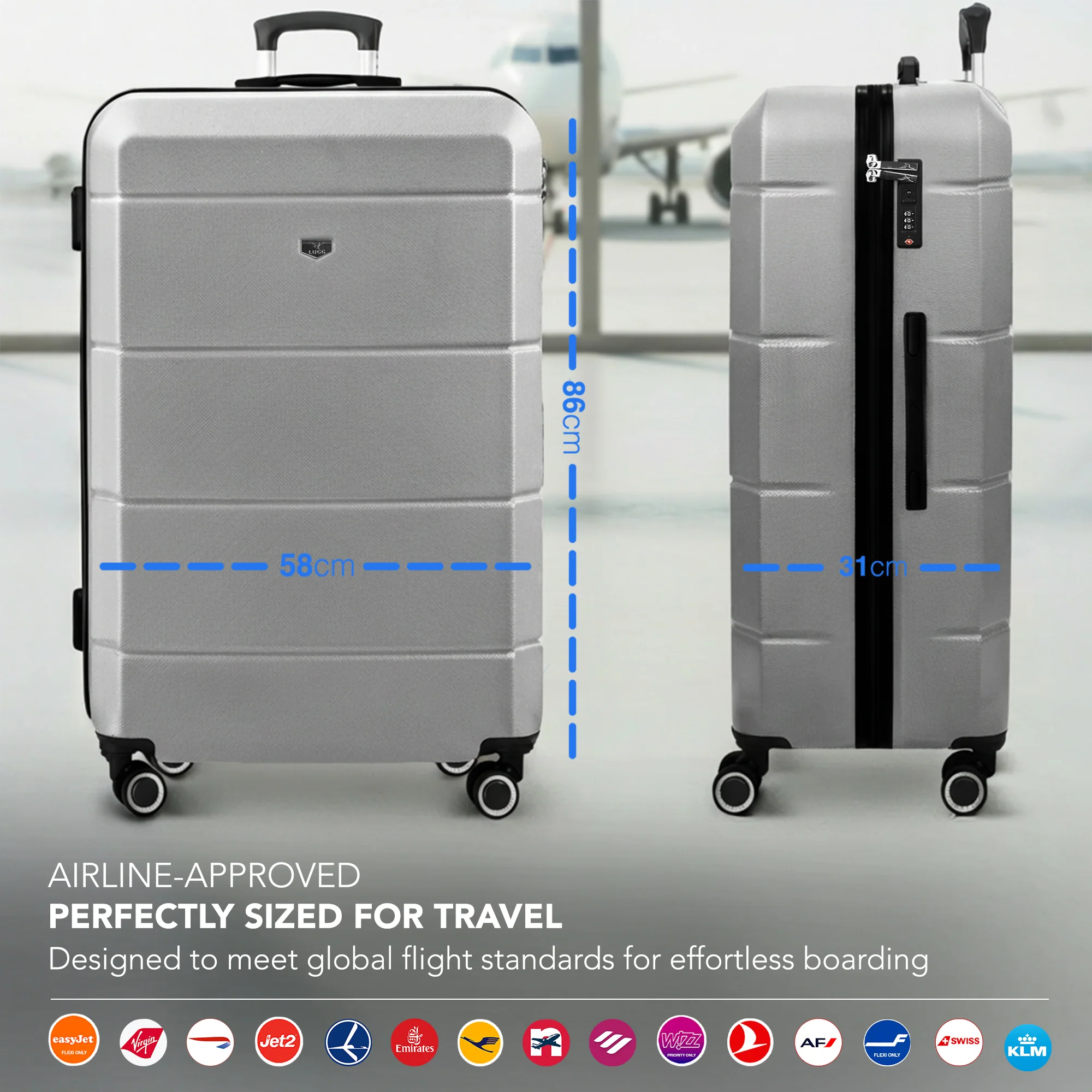 Jetset 32" Large Suitcase – Lightweight Hard Shell Luggage with TSA Lock – Water-Resistant ABS Spinner Suitcase – 4 Wheels – 86x58x31cm Travel Bag - Silver - Image 2