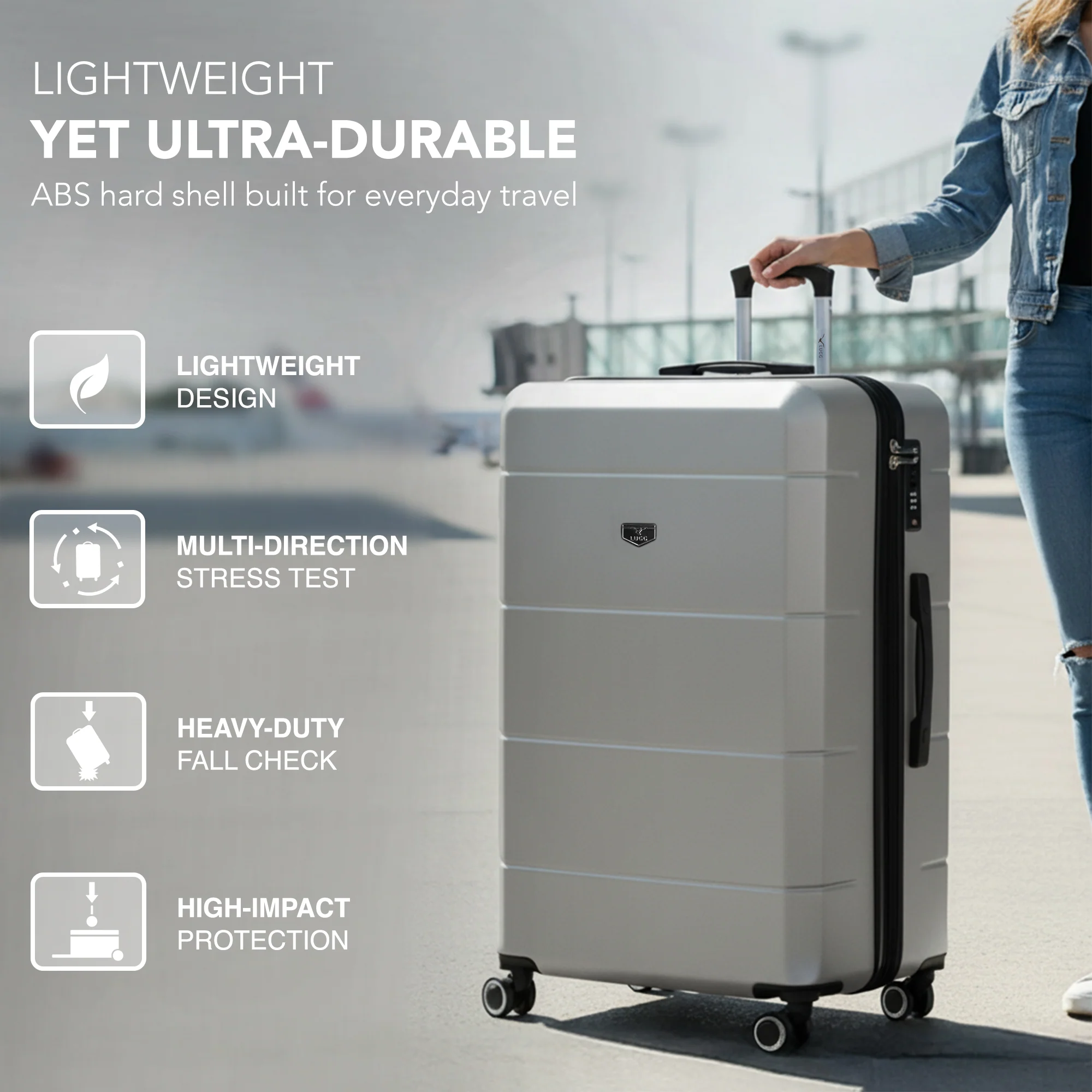 Jetset 32" Large Suitcase – Lightweight Hard Shell Luggage with TSA Lock – Water-Resistant ABS Spinner Suitcase – 4 Wheels – 86x58x31cm Travel Bag - Silver - Image 3