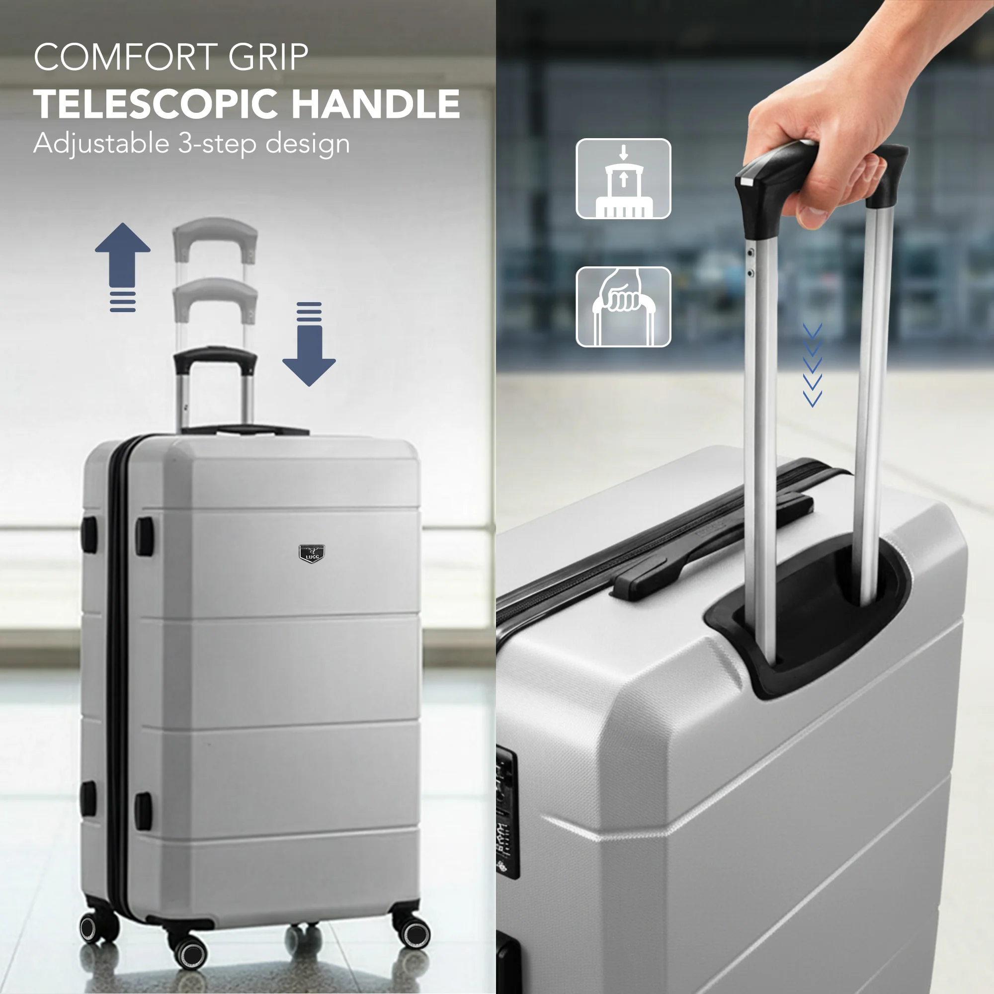 Jetset 32" Large Suitcase – Lightweight Hard Shell Luggage with TSA Lock – Water-Resistant ABS Spinner Suitcase – 4 Wheels – 86x58x31cm Travel Bag - Silver - Image 9