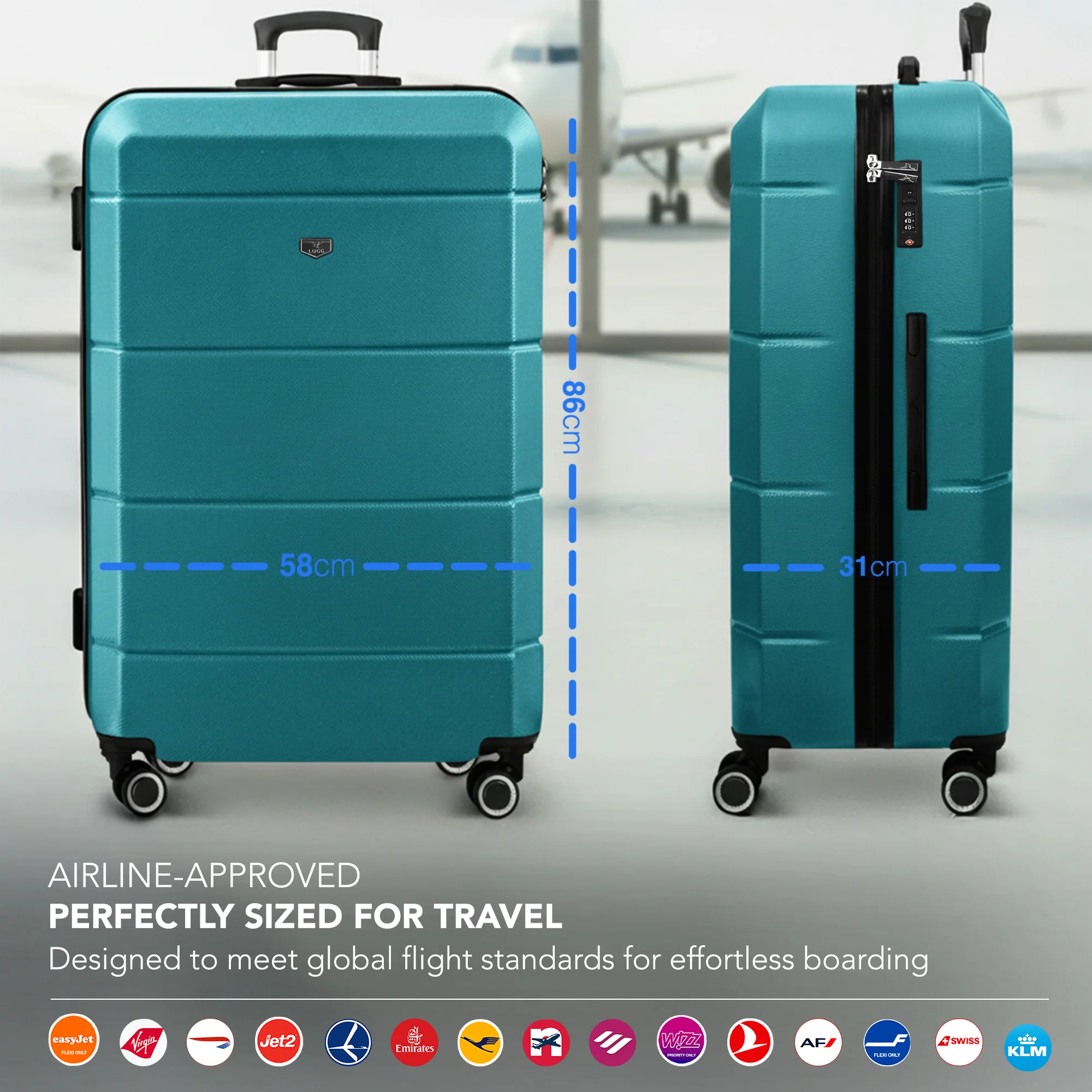 Jetset 32" Large Suitcase – Lightweight Hard Shell Luggage with TSA Lock – Water-Resistant ABS Spinner Suitcase – 4 Wheels – 86x58x31cm Travel Bag - Teal - Image 2