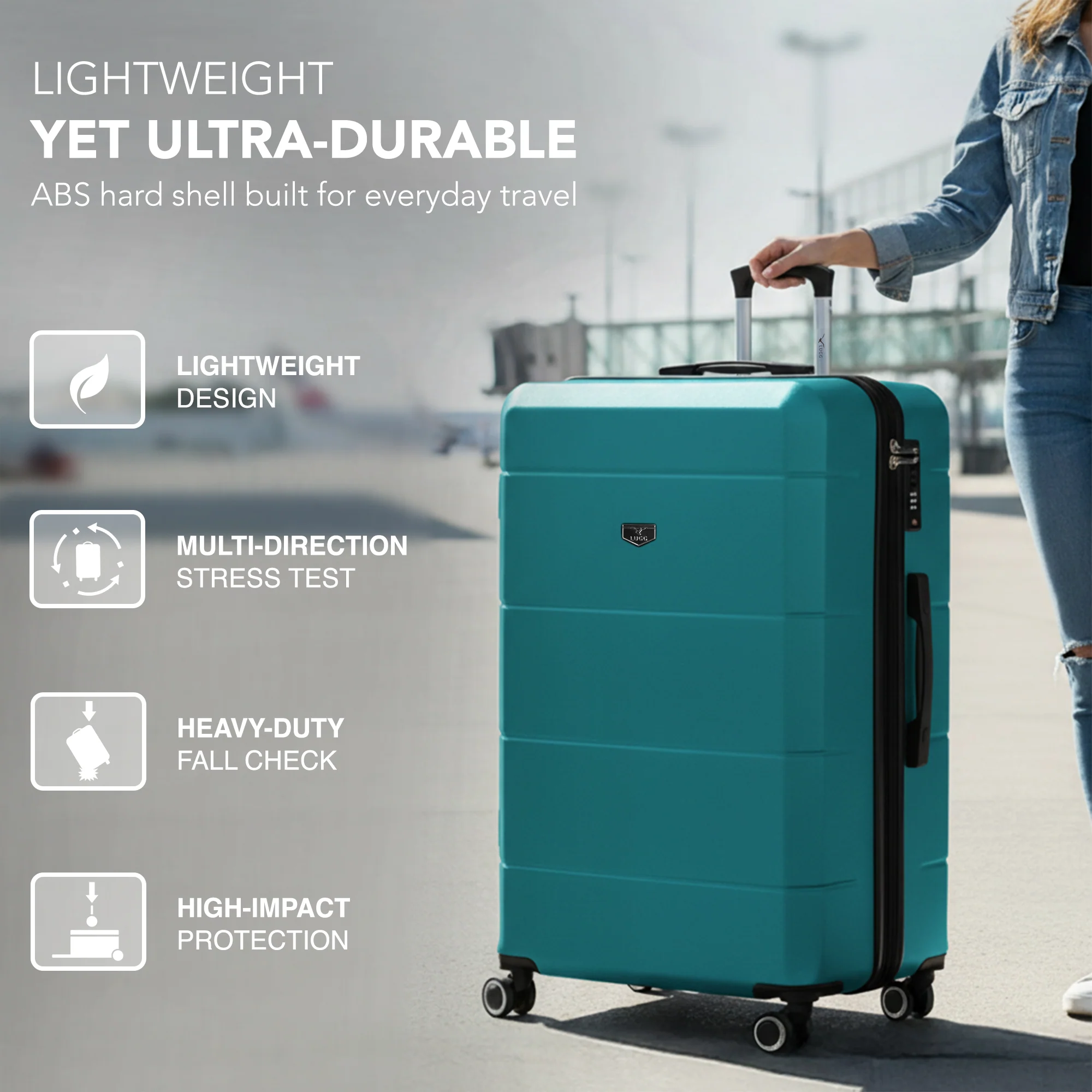 Jetset 32" Large Suitcase – Lightweight Hard Shell Luggage with TSA Lock – Water-Resistant ABS Spinner Suitcase – 4 Wheels – 86x58x31cm Travel Bag - Teal - Image 3
