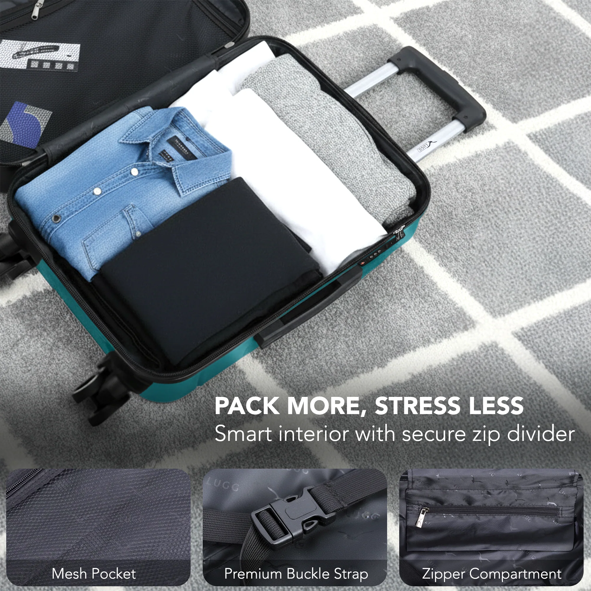 Jetset 32" Large Suitcase – Lightweight Hard Shell Luggage with TSA Lock – Water-Resistant ABS Spinner Suitcase – 4 Wheels – 86x58x31cm Travel Bag - Teal - Image 4