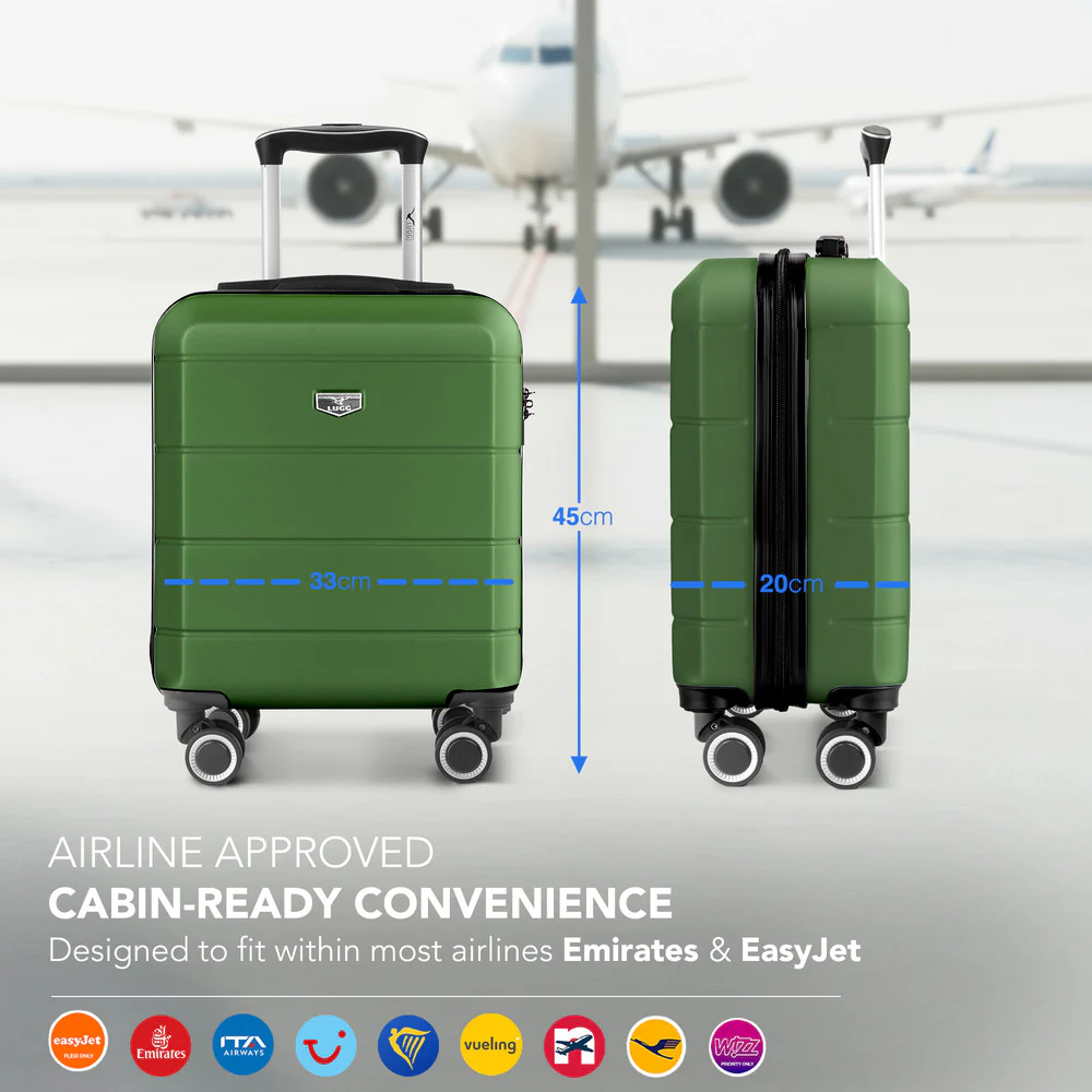 LUGG Jetset 15 Inch ABS Shell Protection Water Resistant & Safe Locking System Easyjet Free Under Seat Luggage (45x33x20cm) - Army Green - Image 2