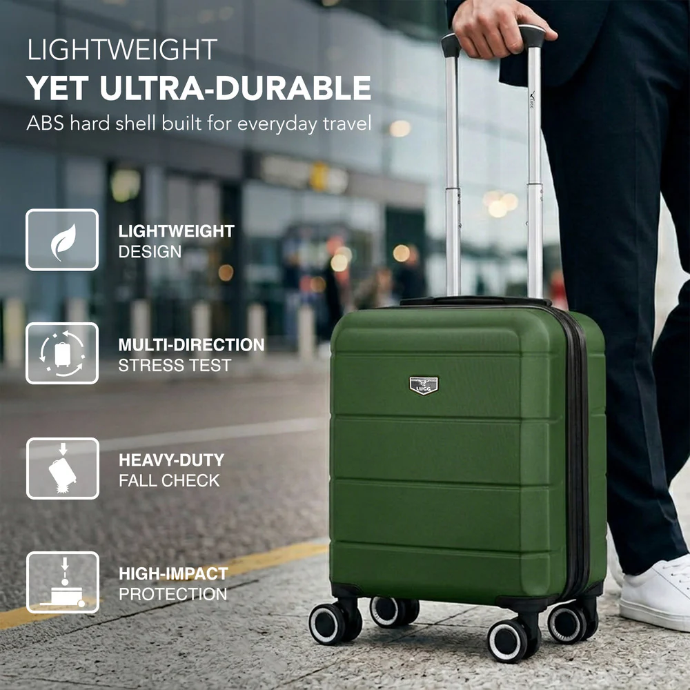 LUGG Jetset 15 Inch ABS Shell Protection Water Resistant & Safe Locking System Easyjet Free Under Seat Luggage (45x33x20cm) - Army Green - Image 3