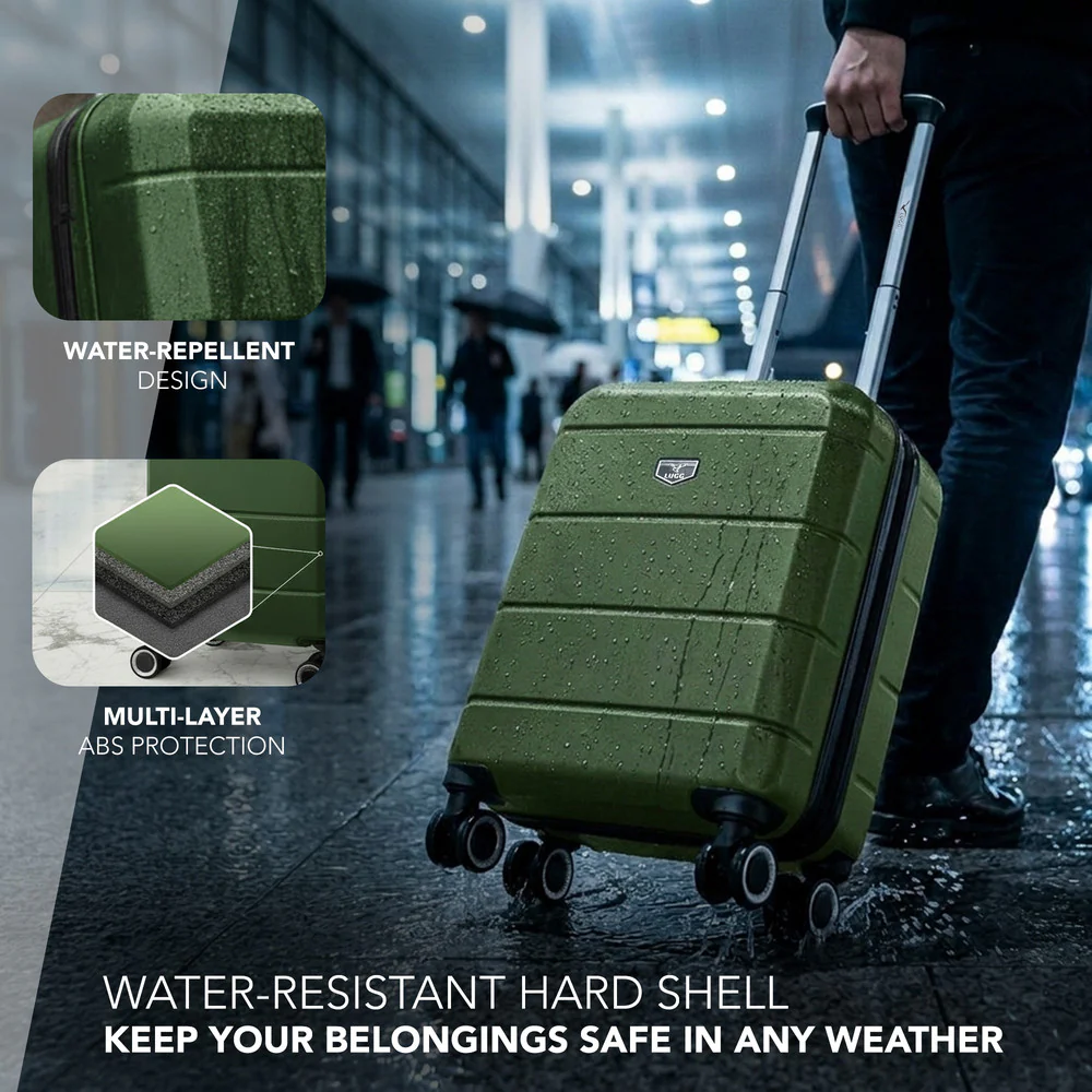 LUGG Jetset 15 Inch ABS Shell Protection Water Resistant & Safe Locking System Easyjet Free Under Seat Luggage (45x33x20cm) - Army Green - Image 4